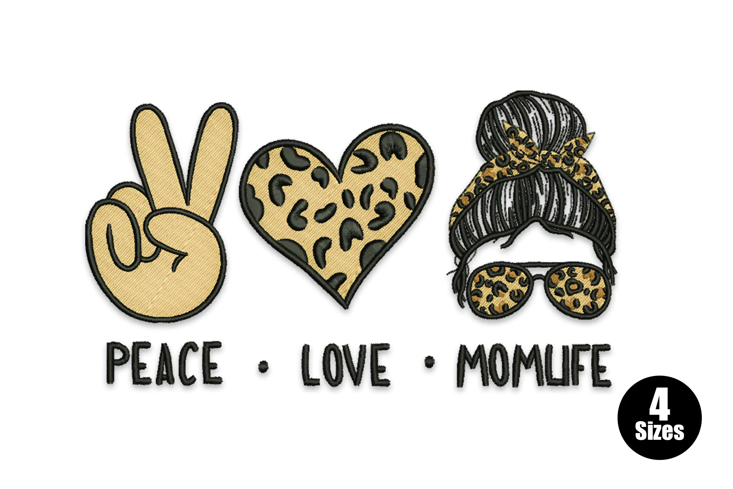 Peace Love Mom Life Embroidery Design
