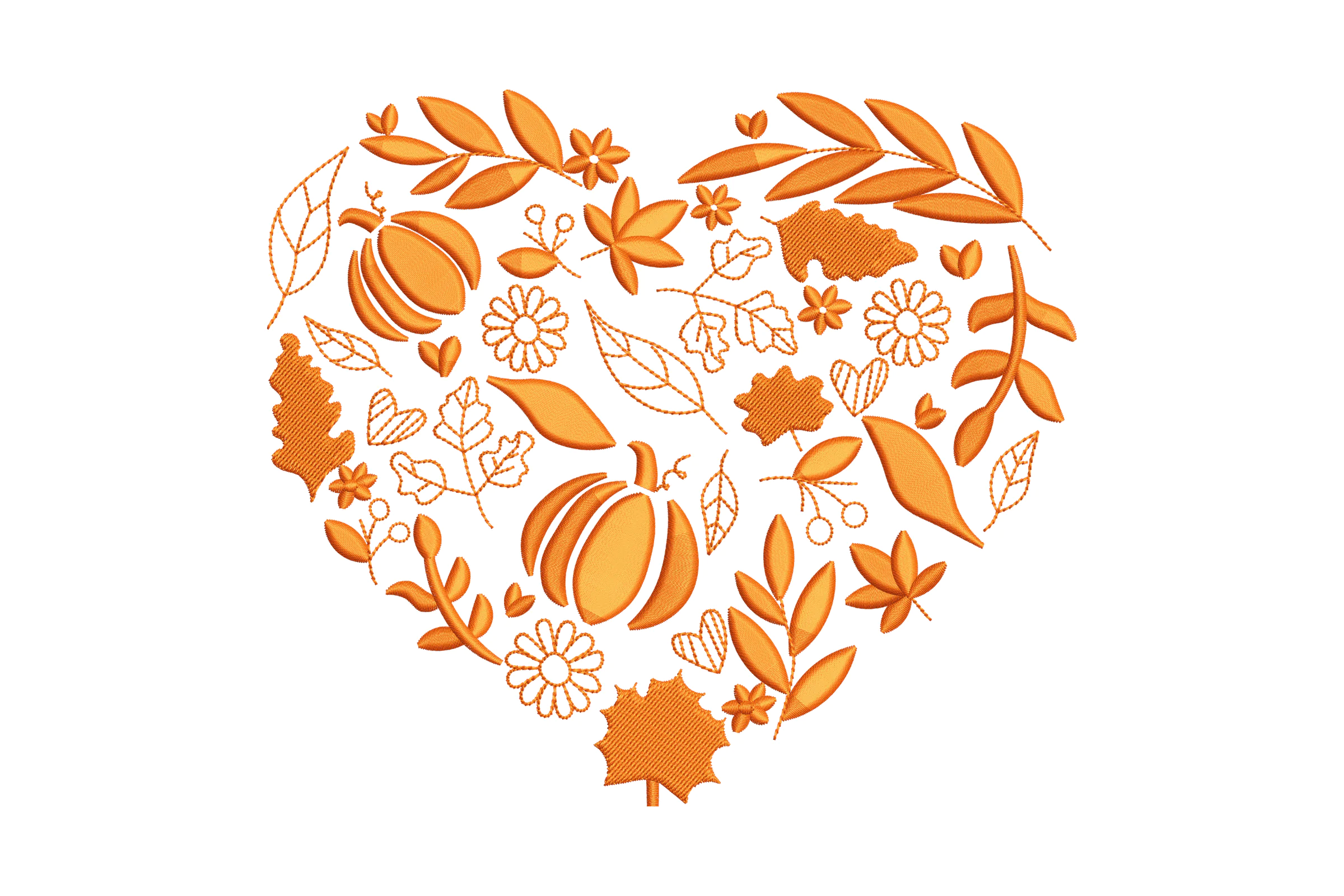 Heart Fall Leaf Embroidery Design