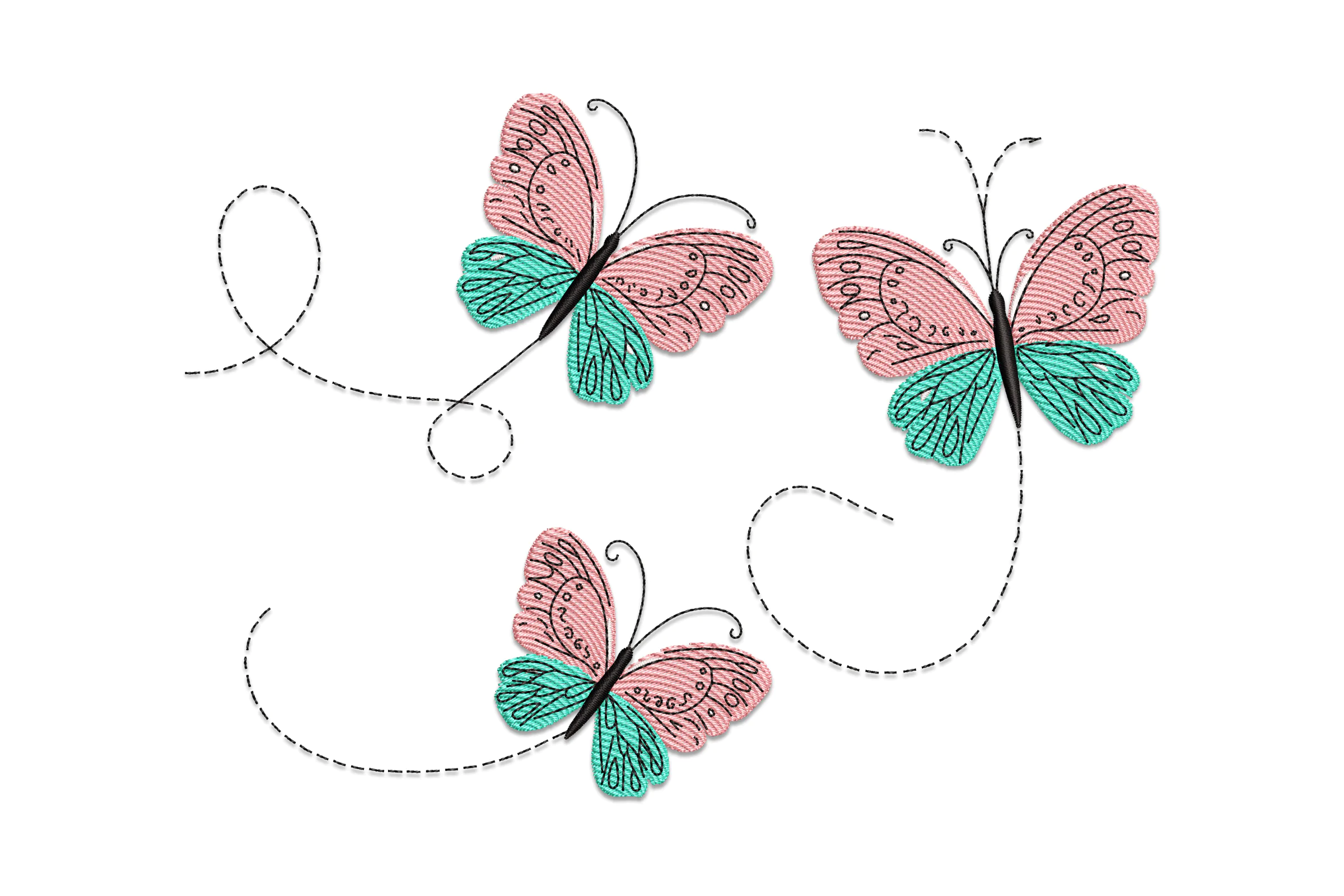 Turquoise Butterflies with Flowing Trails Embroidery Design