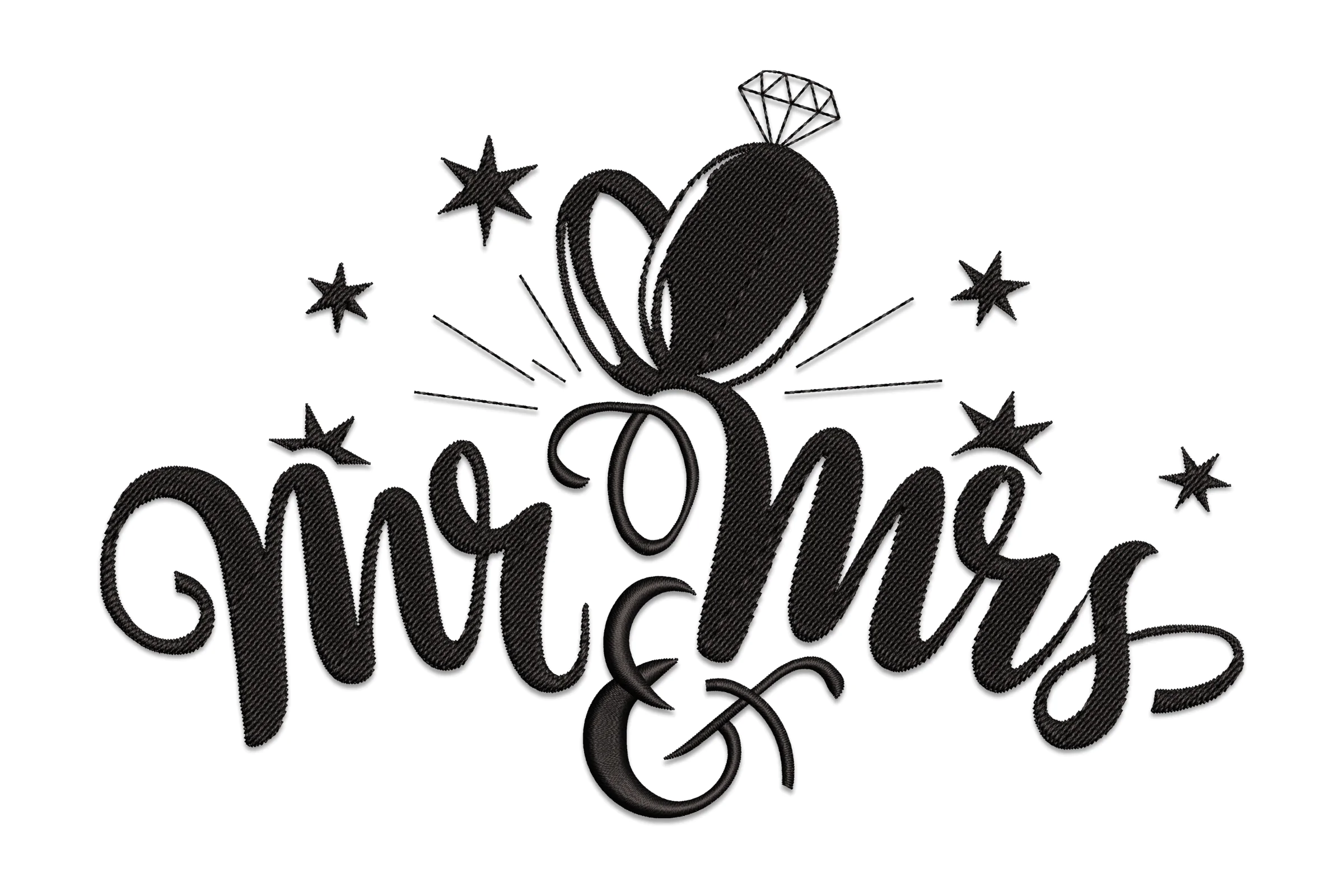 Mr & Mrs With Diamond Ring And Stars Embroidery Design