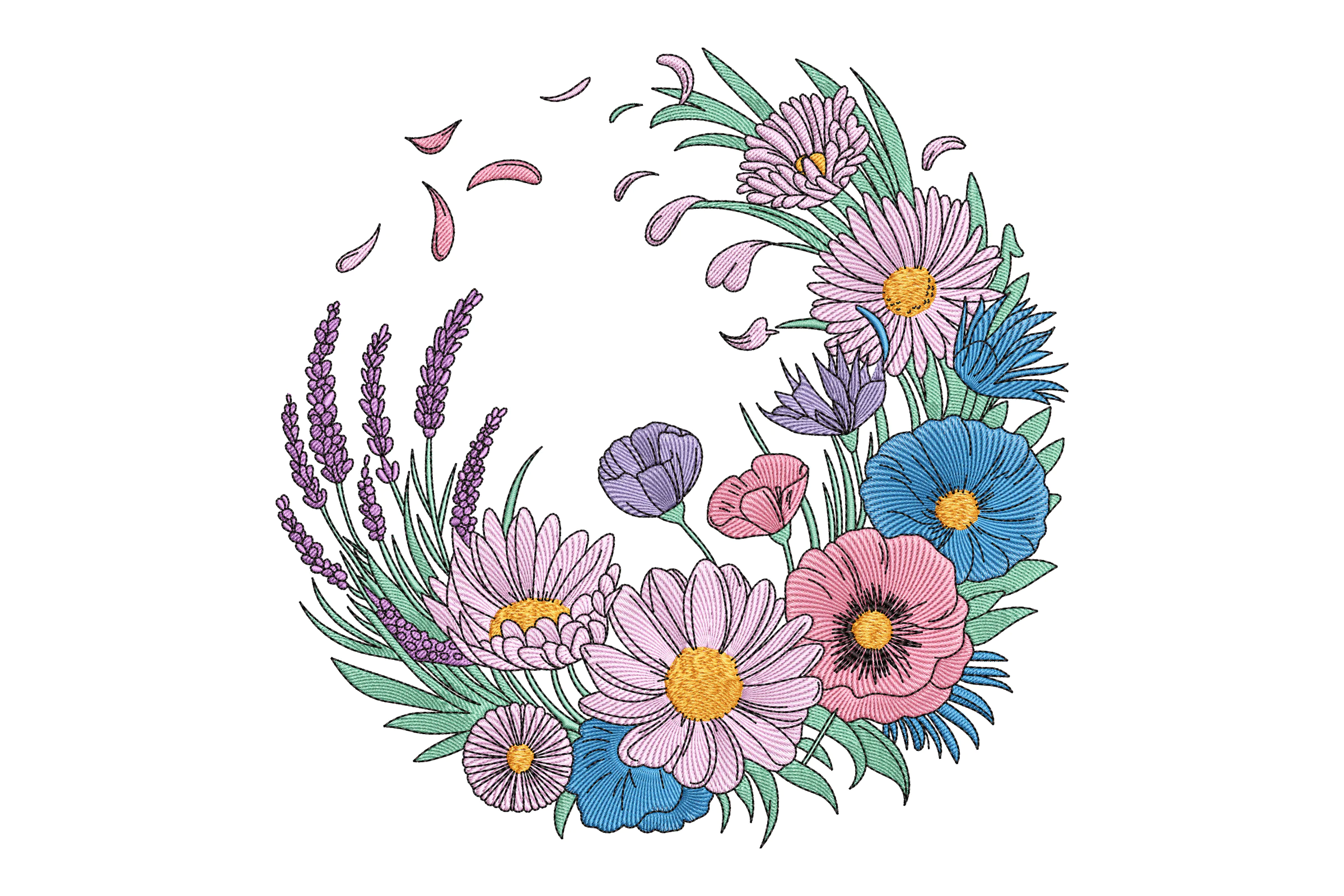 Wild Flower Wreath Machine Embroidery File