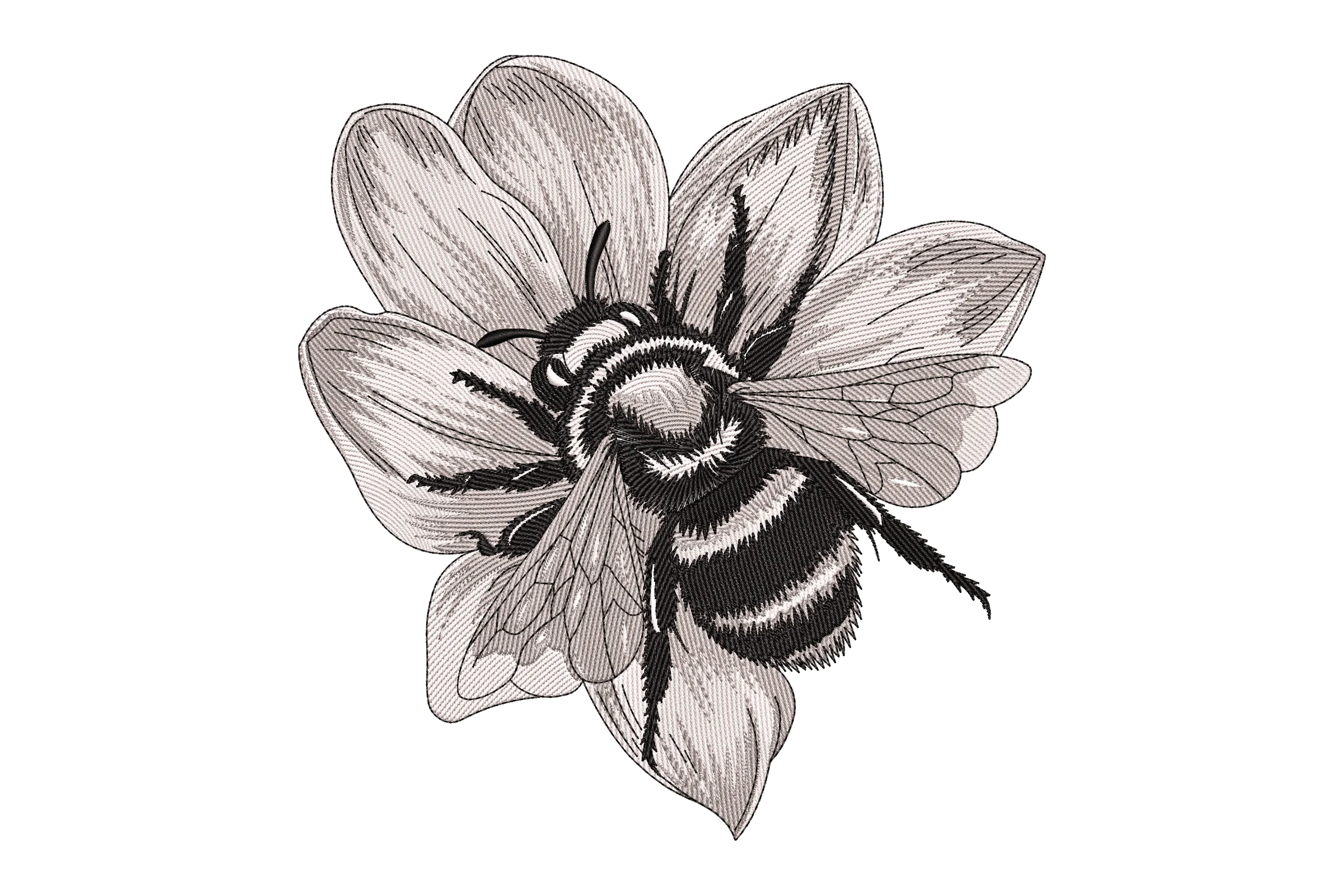 Bee with Flower Embroidery Design