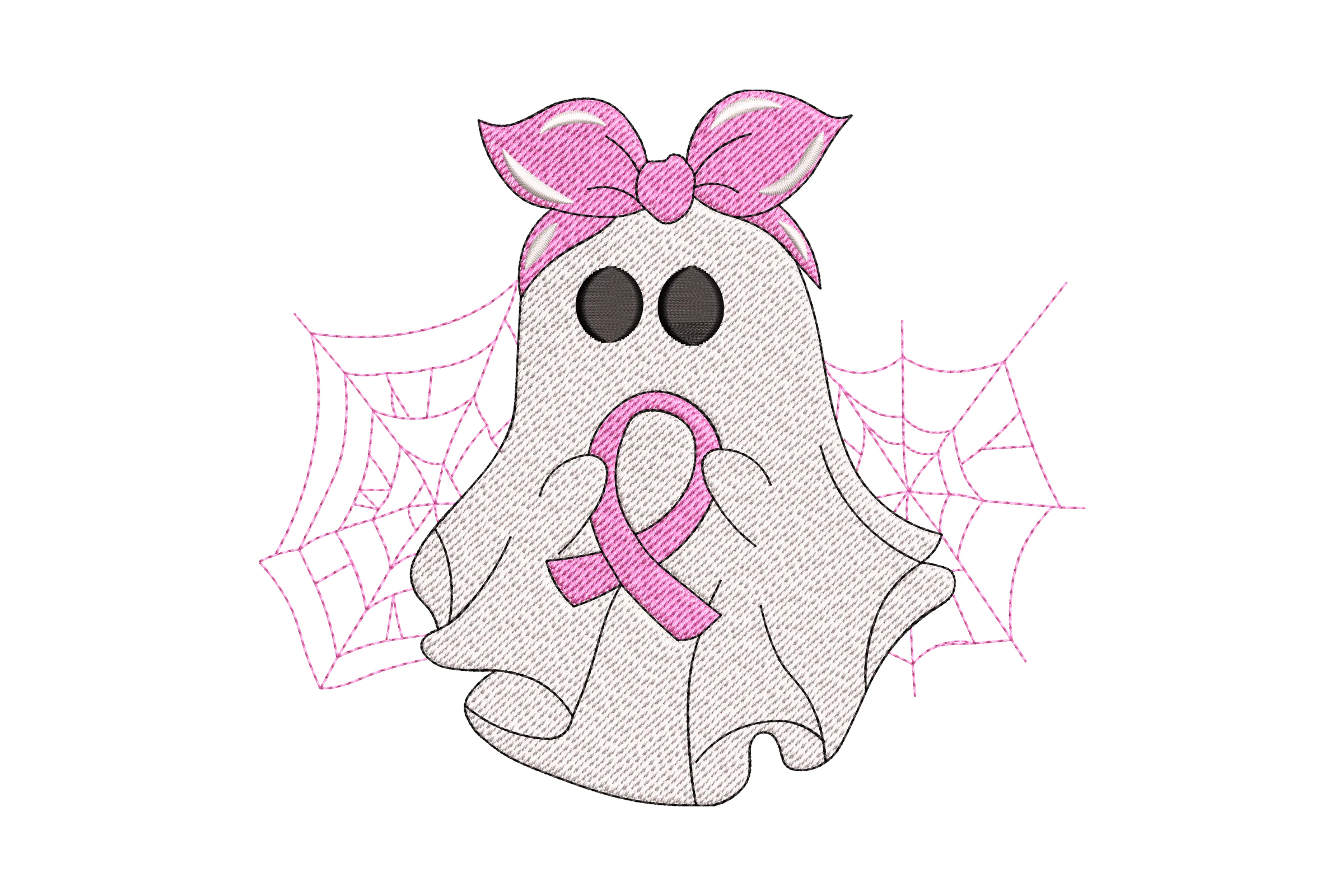 Pink Ribbon Ghost with Webs Embroidery Design