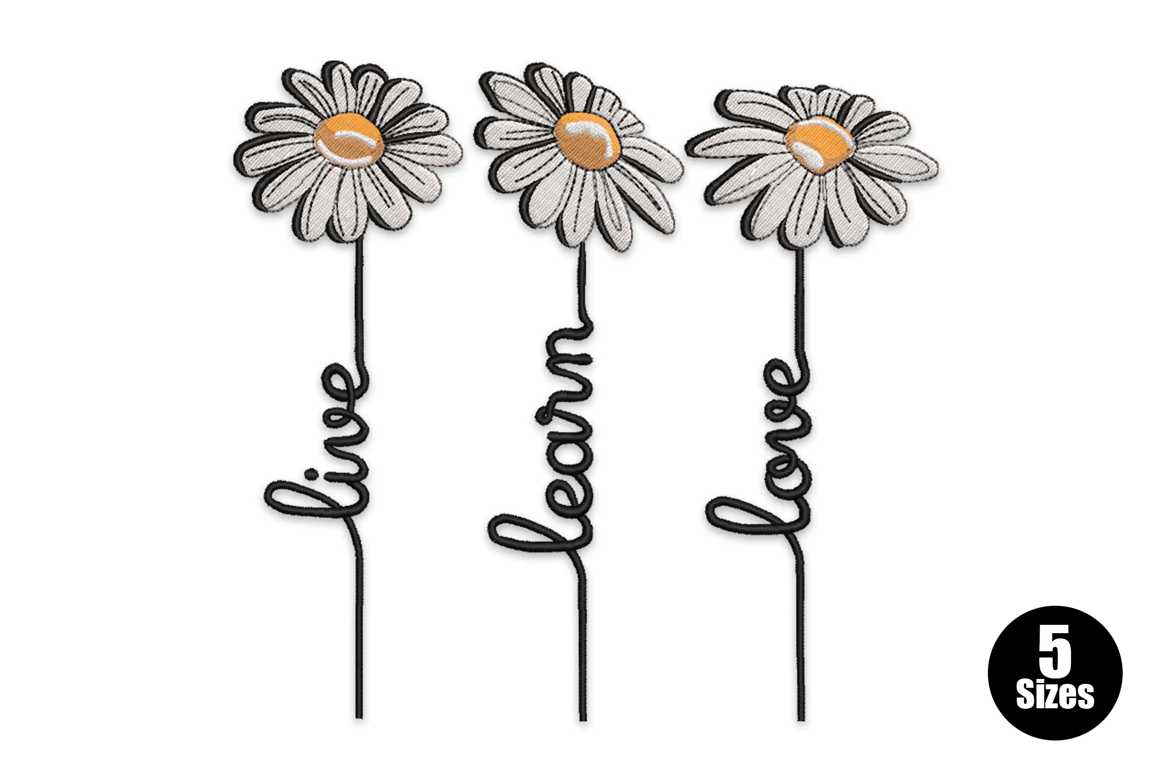 Daisy Flowers with Positive Quote Embroidery Design