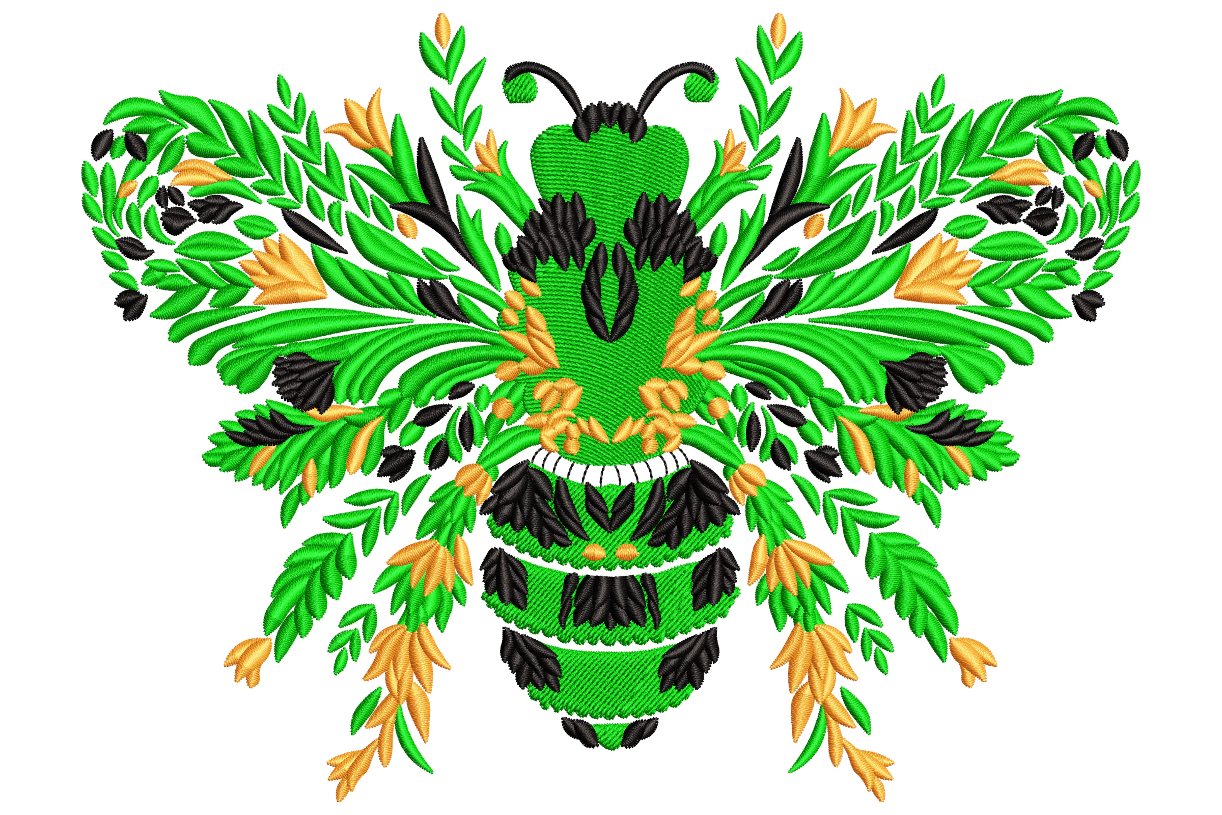 Bee with Floral Embroidery Design