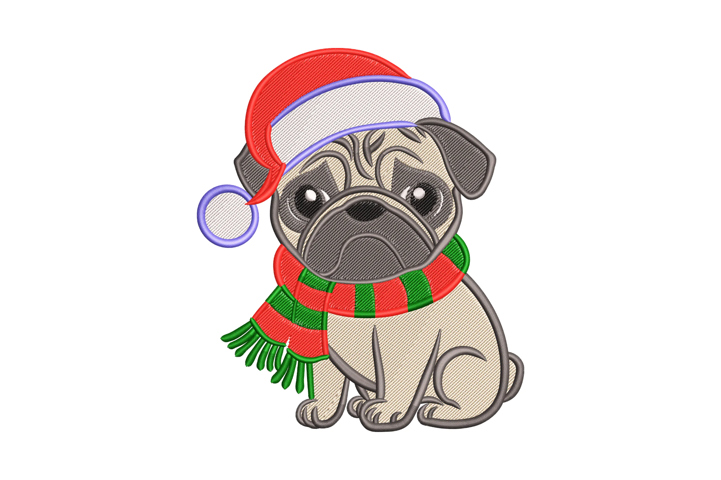 Christmas Dog Pug Machine Embroidery Design