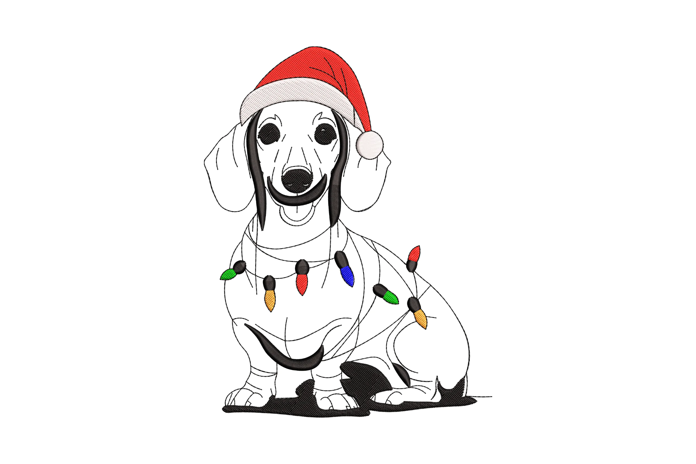 Christmas Dachshund with Lights Embroidery Design