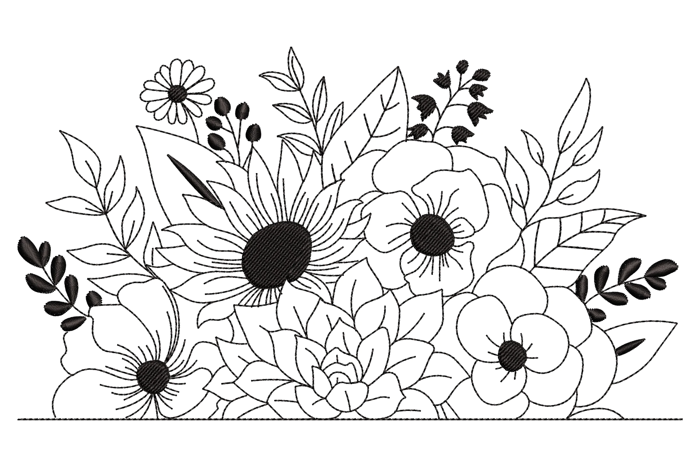 Floral Line Art Embroidery Design