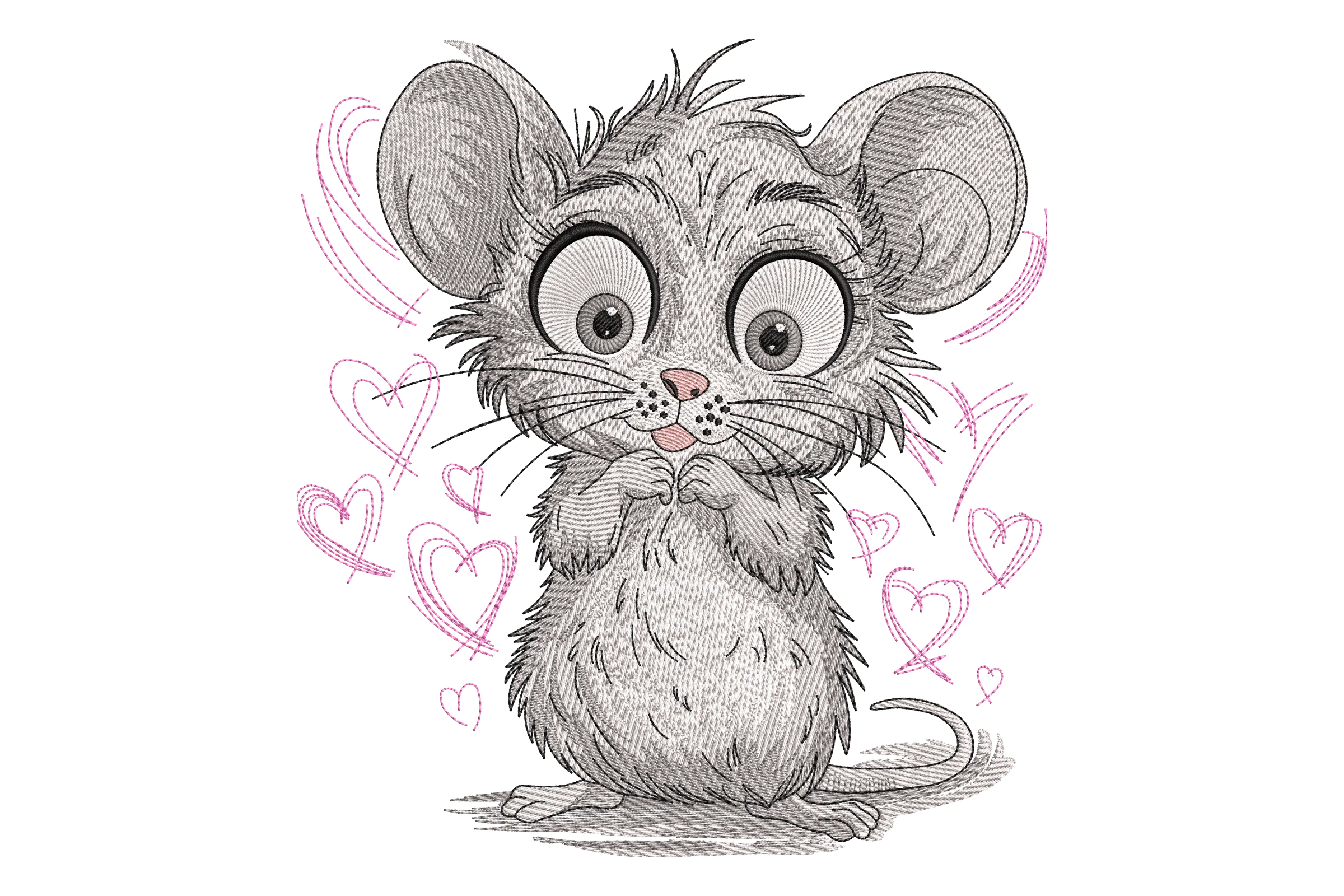 Cute Mouse with Hearts Embroidery Design