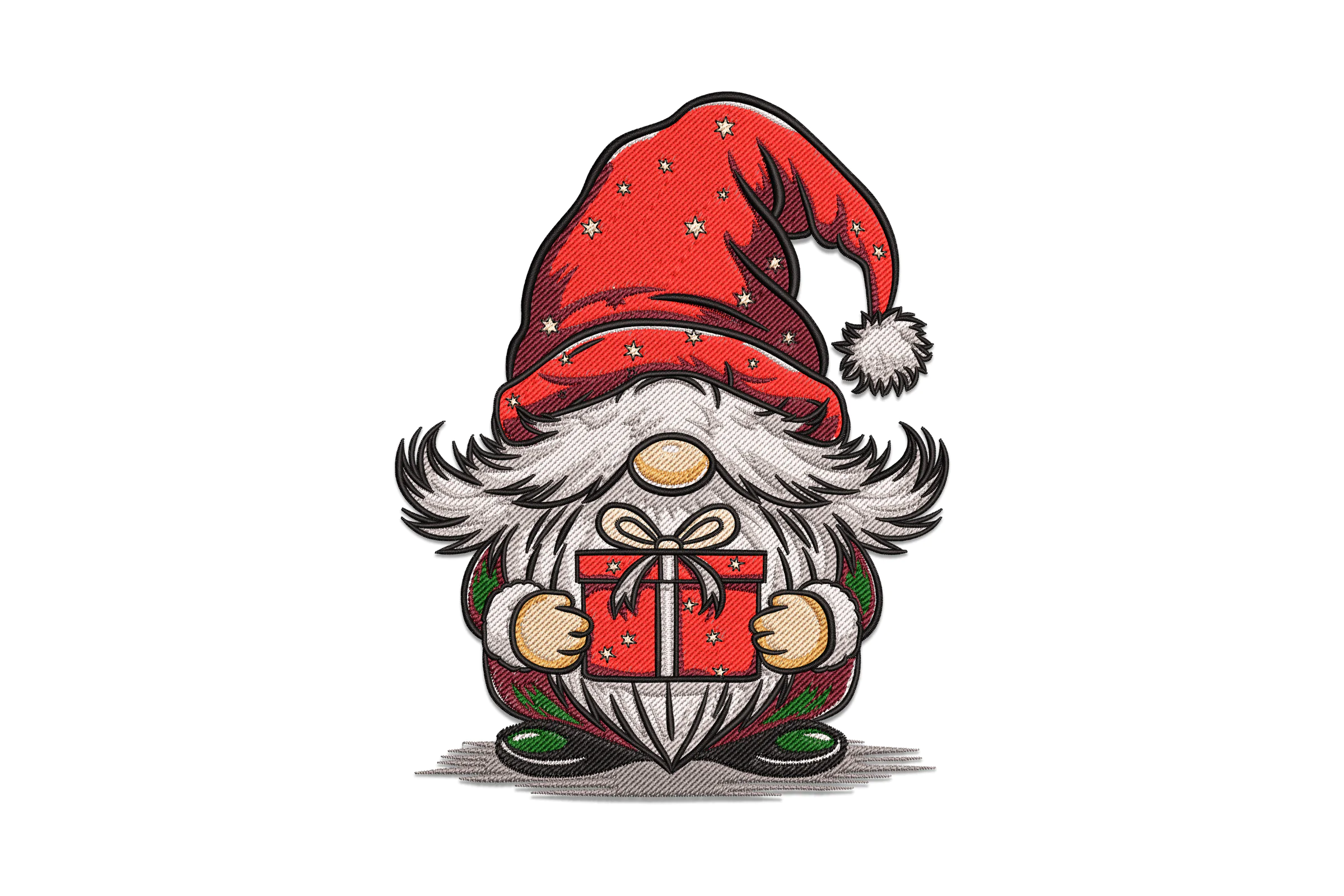 Christmas Gnome with Gift Box Embroidery Design