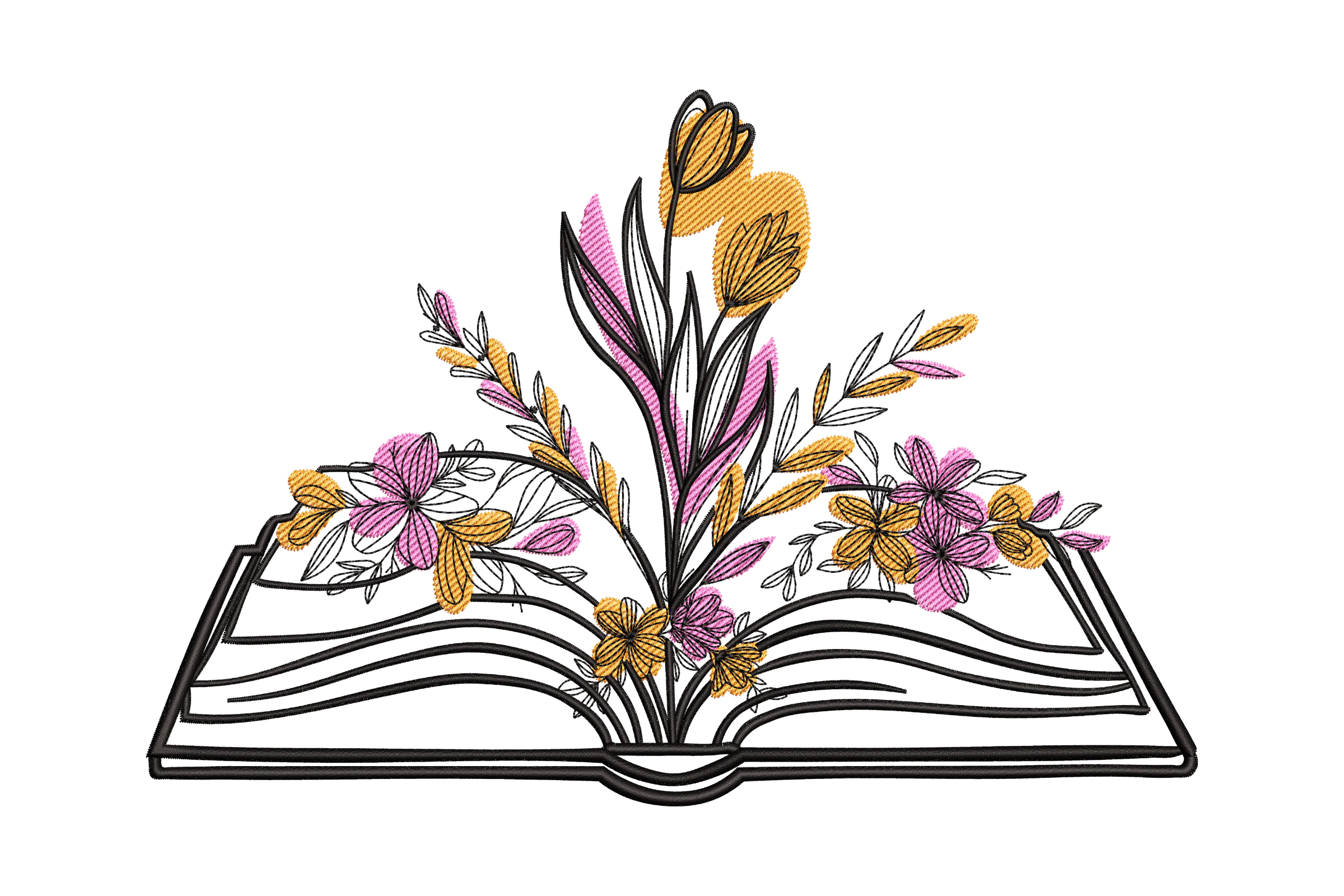 Open Book Flowers - Machine Embroidery File