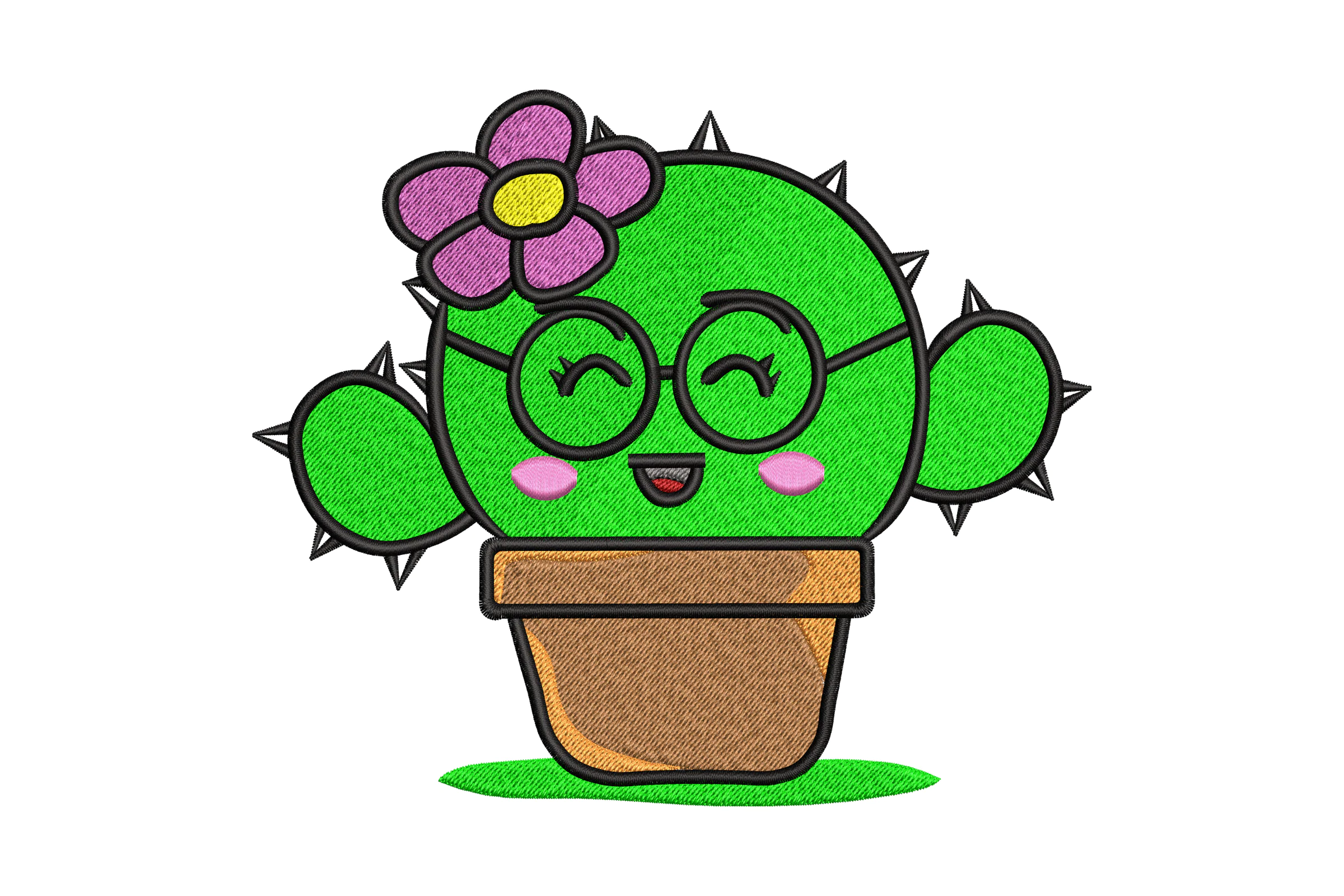 Round Small Cactus Embroidery Design