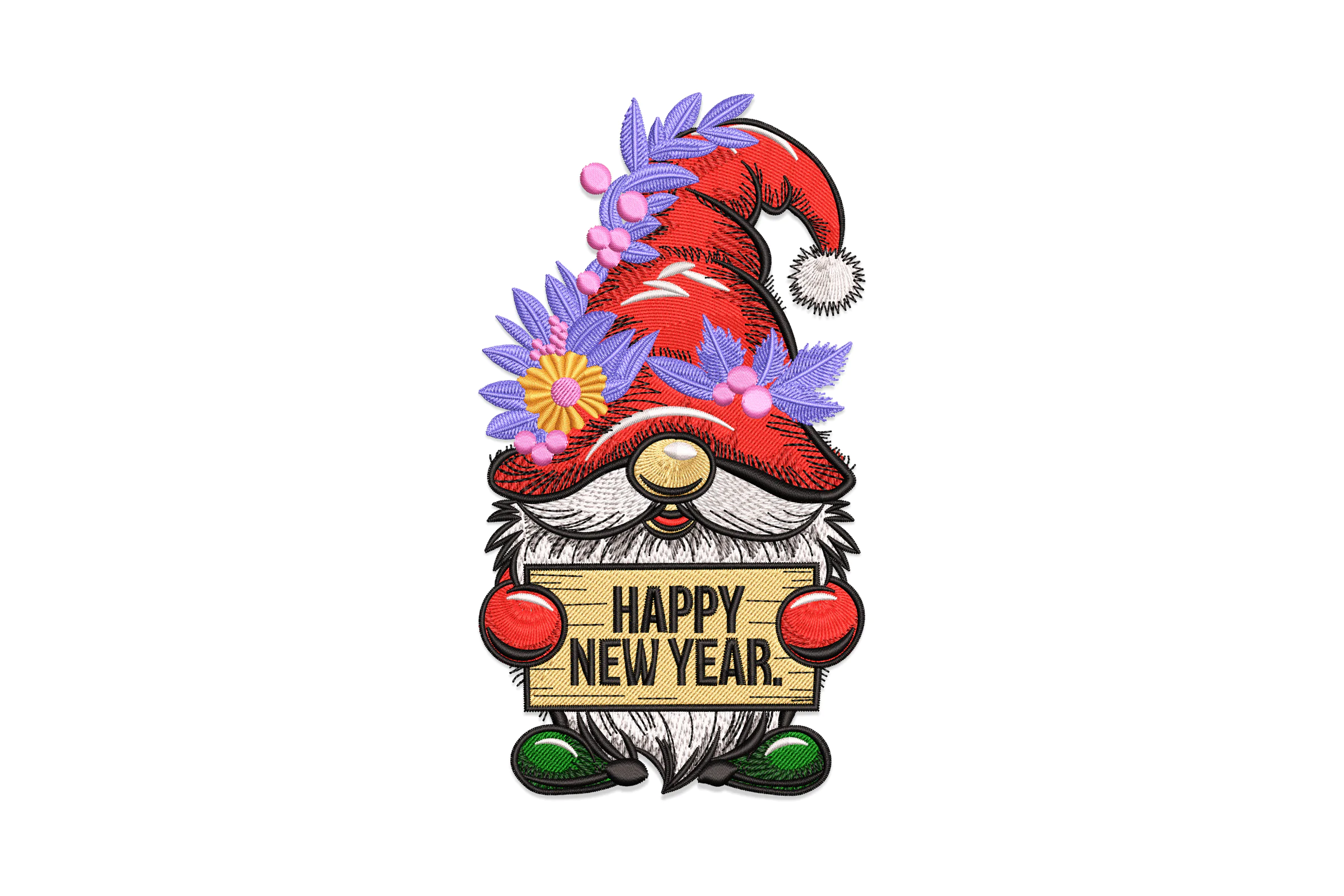 Happy New Year Gnome Embroidery Designs