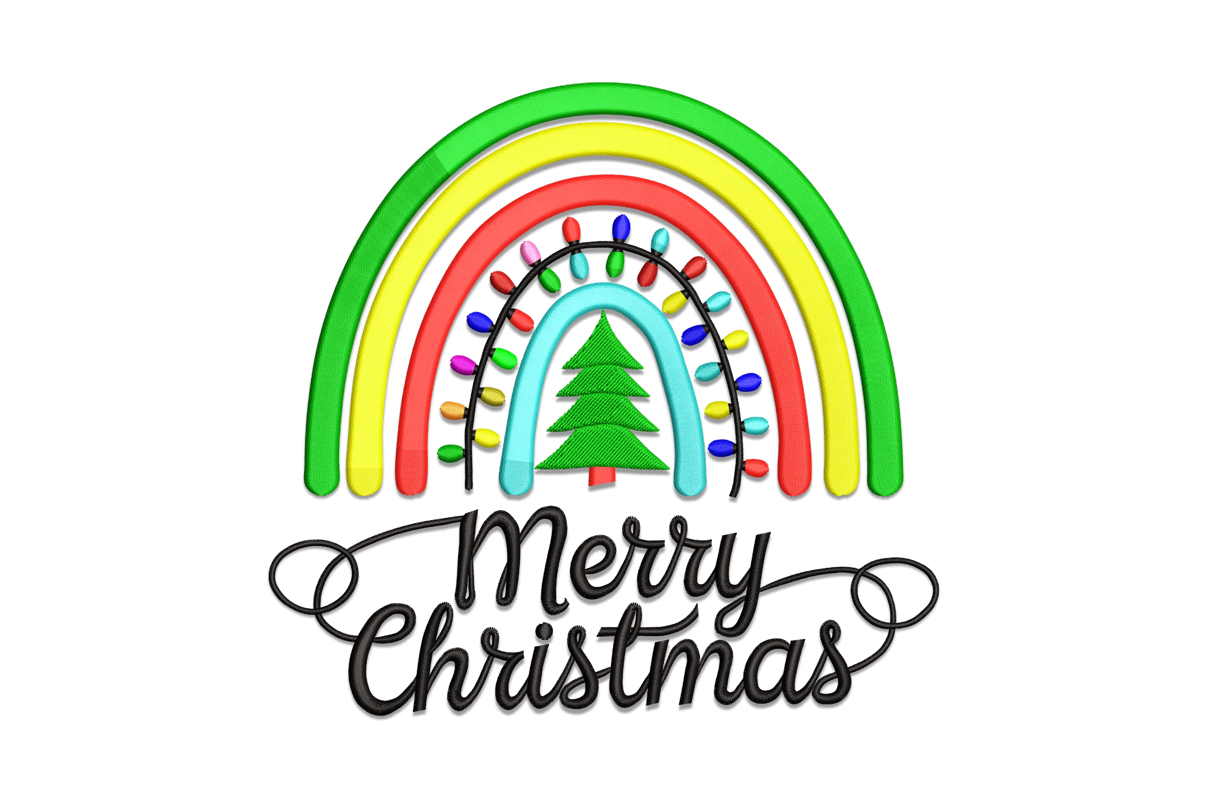 Merry Christmas Rainbow Embroidery Design