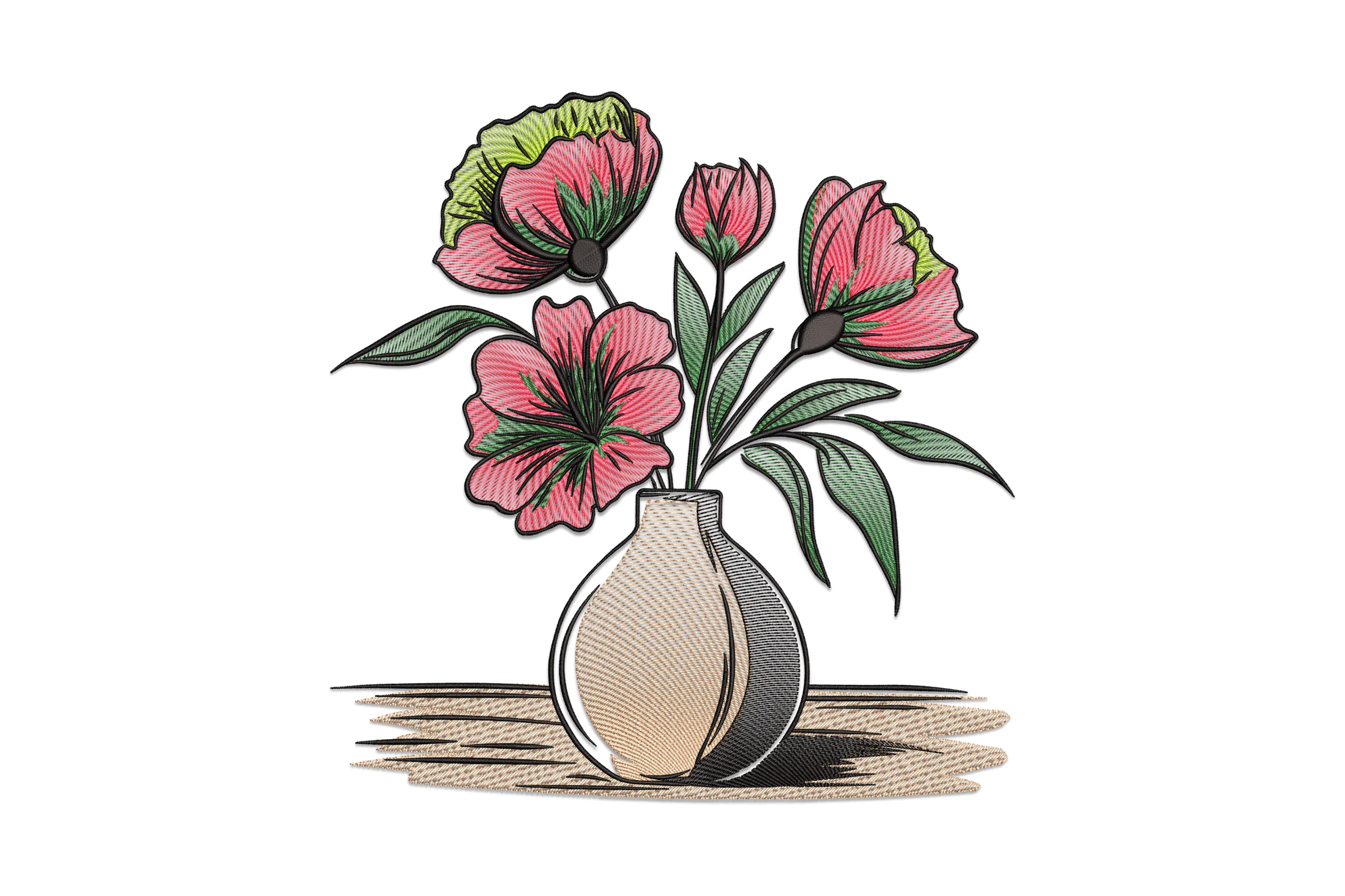 Vase With Red Flowers Embroidery Design