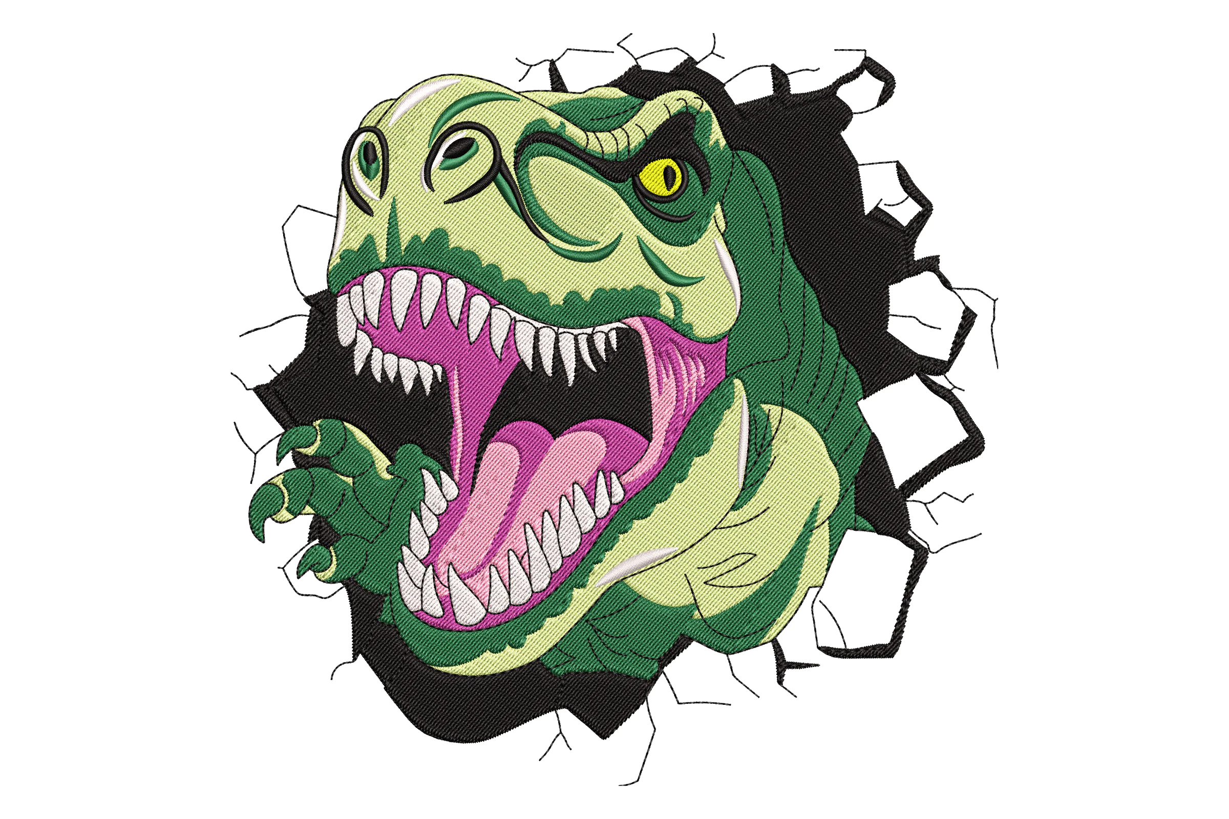 T-Rex Breaking Through the Wall Embroidery Design