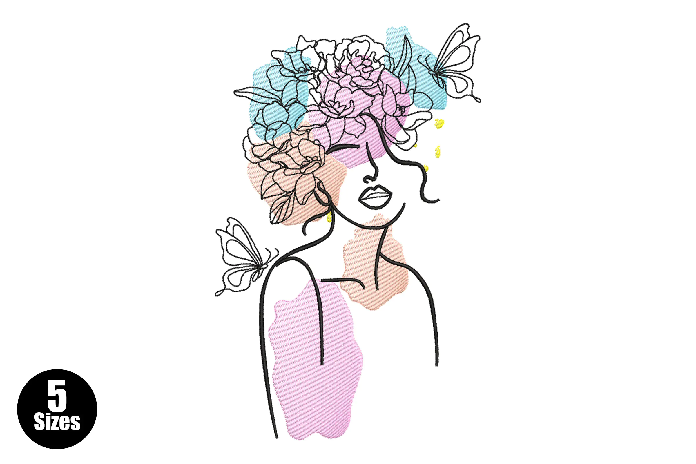 Woman with Flowers Embroidery Design File