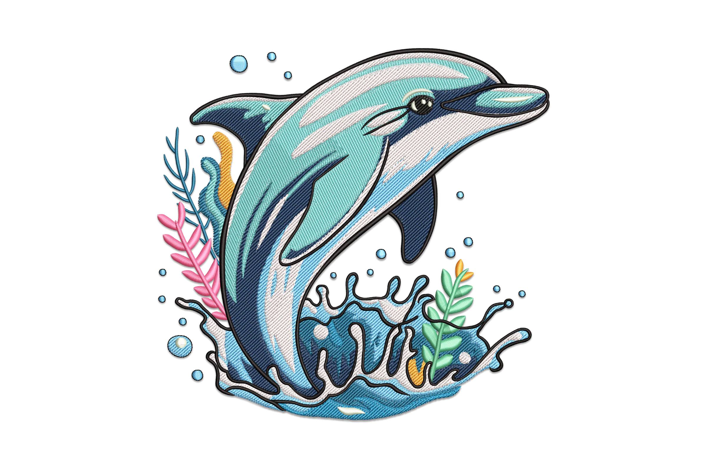 Vibrant Dolphin Embroidery Design