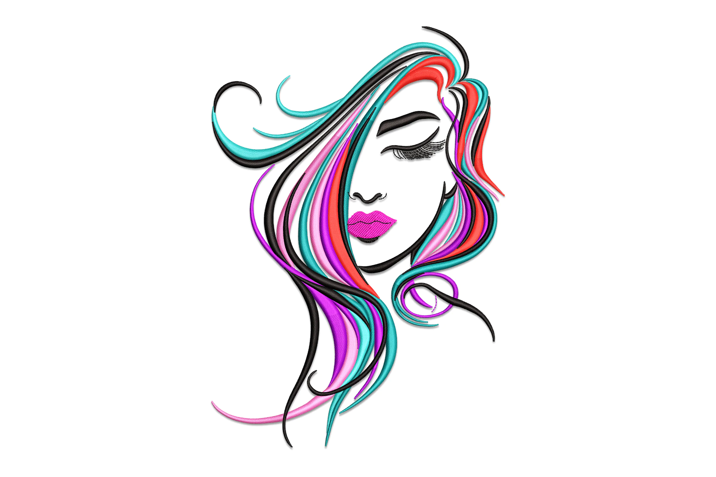 Colorful Woman Face Embroidery Design