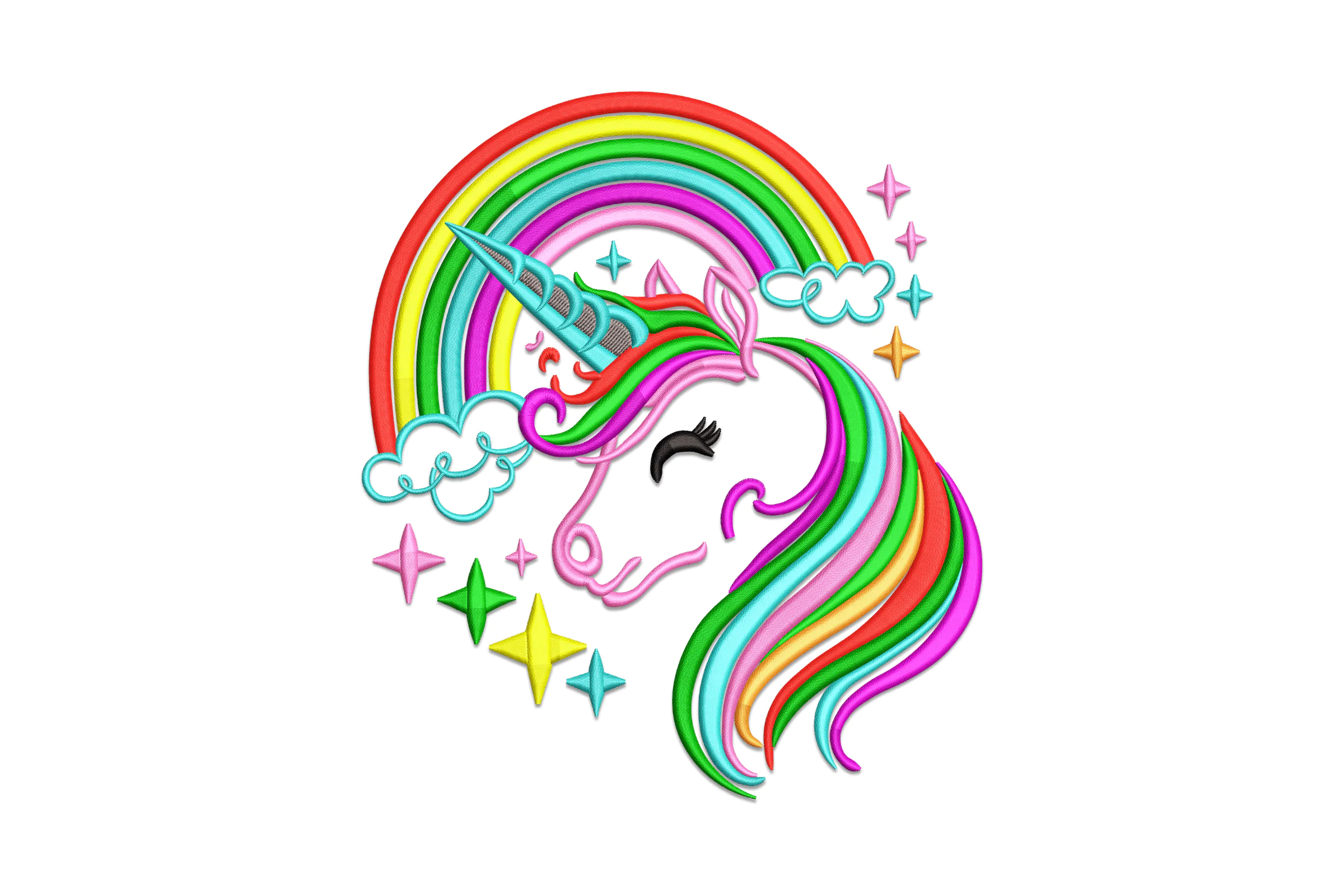 Cute Rainbow Unicorn Digital Machine Embroidery Design