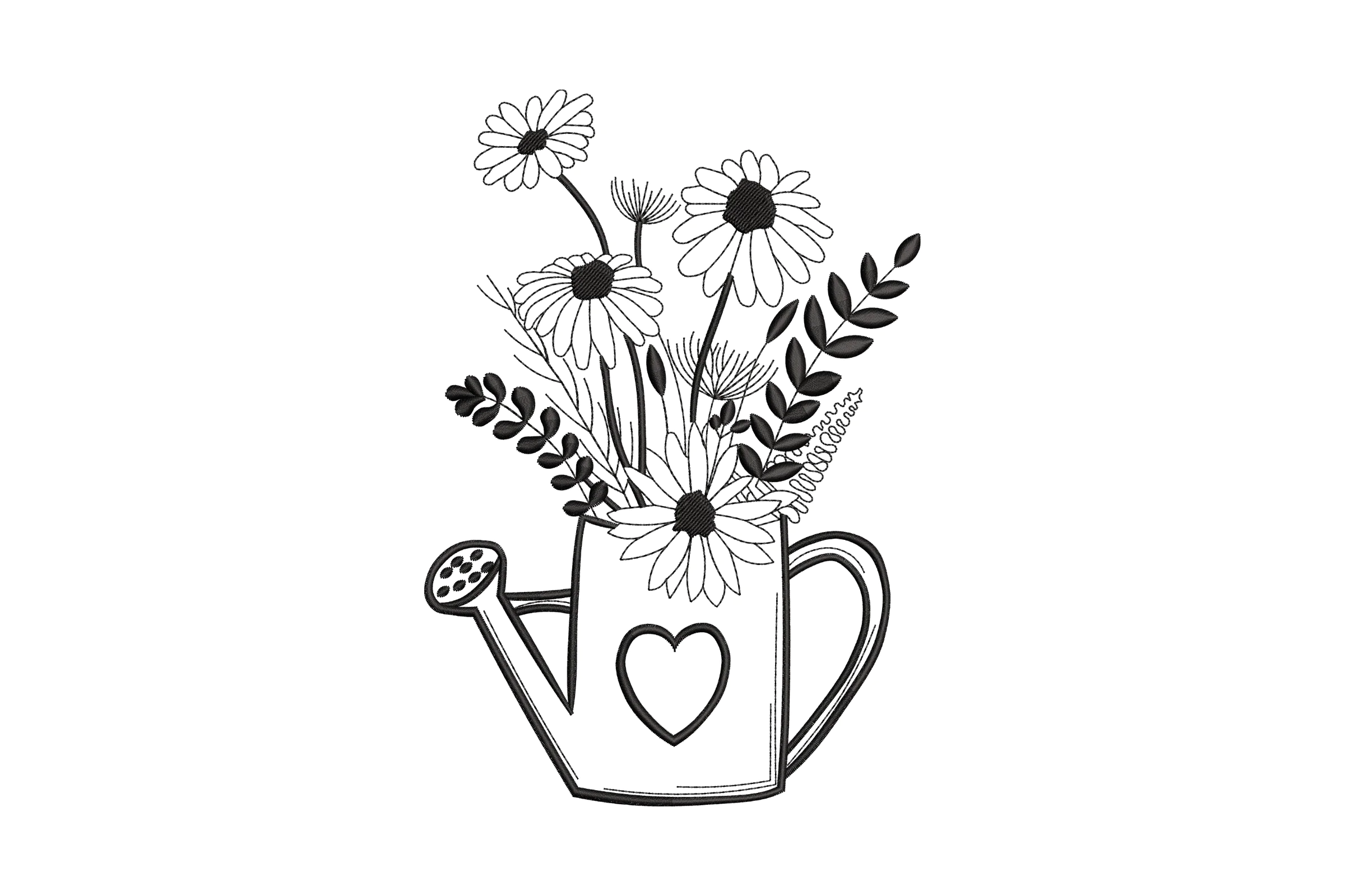 Watering Can Flowers Embroidery Design