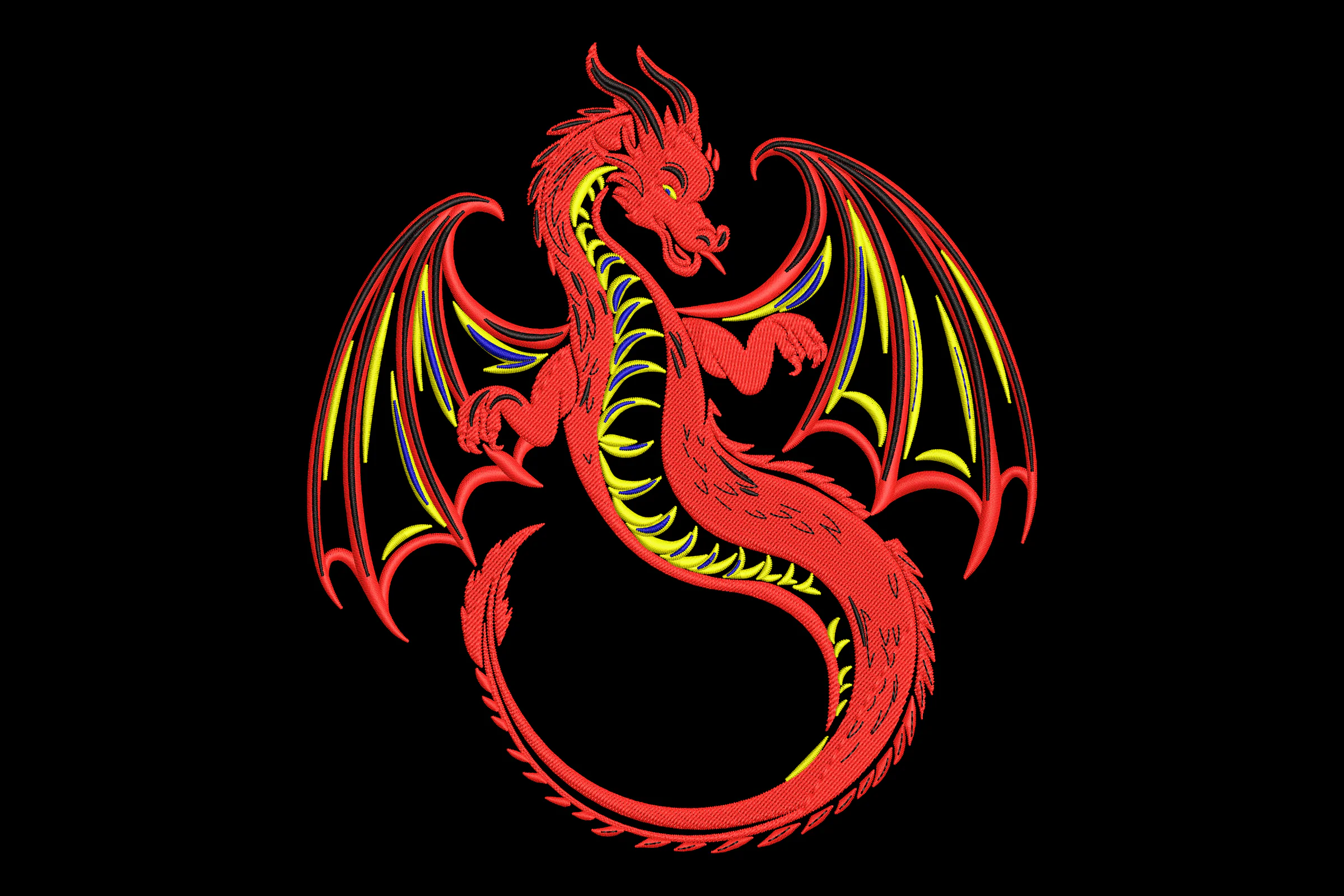 Majestic Red Dragon Embroidery Design