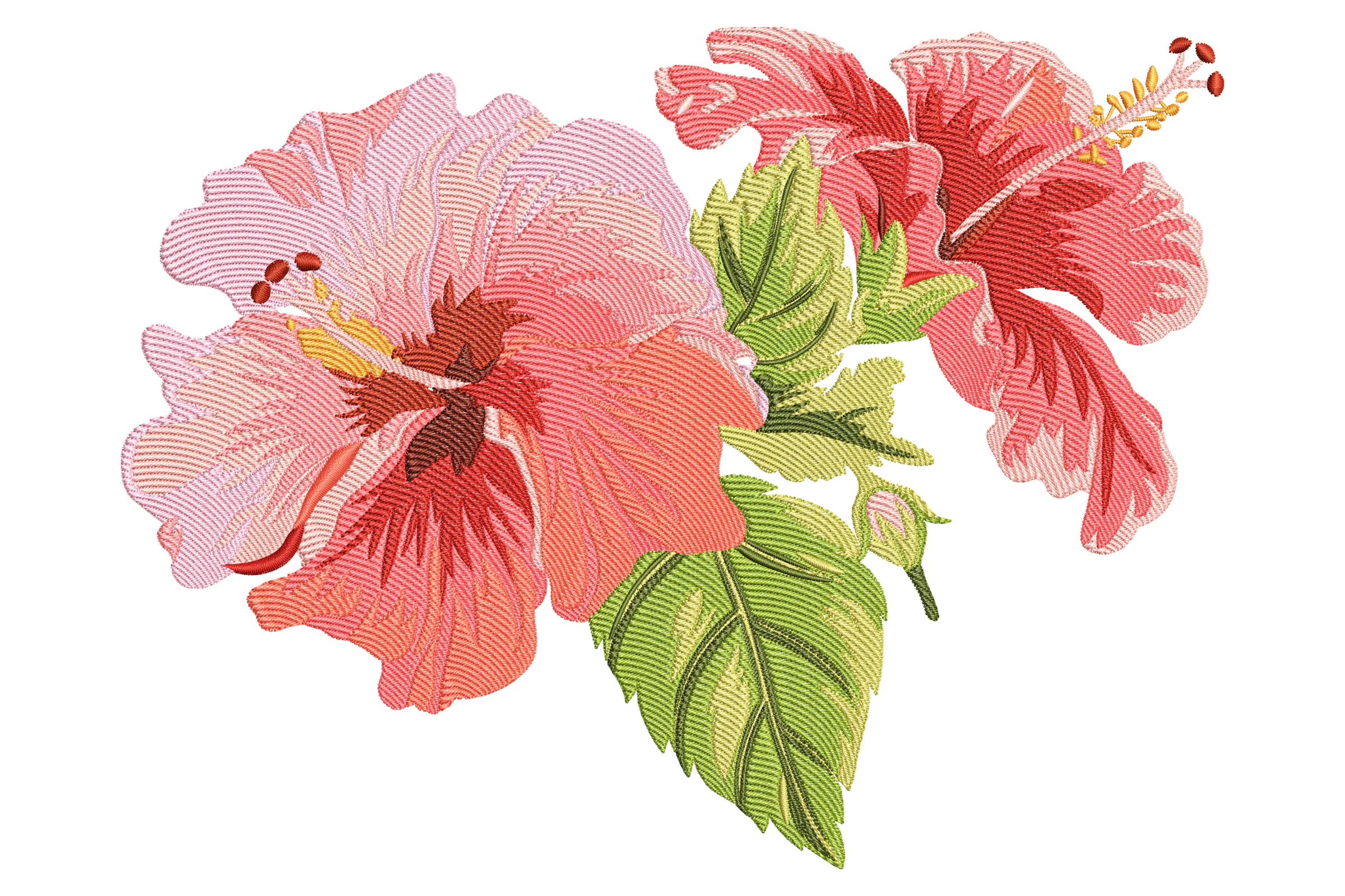 Colorful Hibiscus Flower Embroidery Design