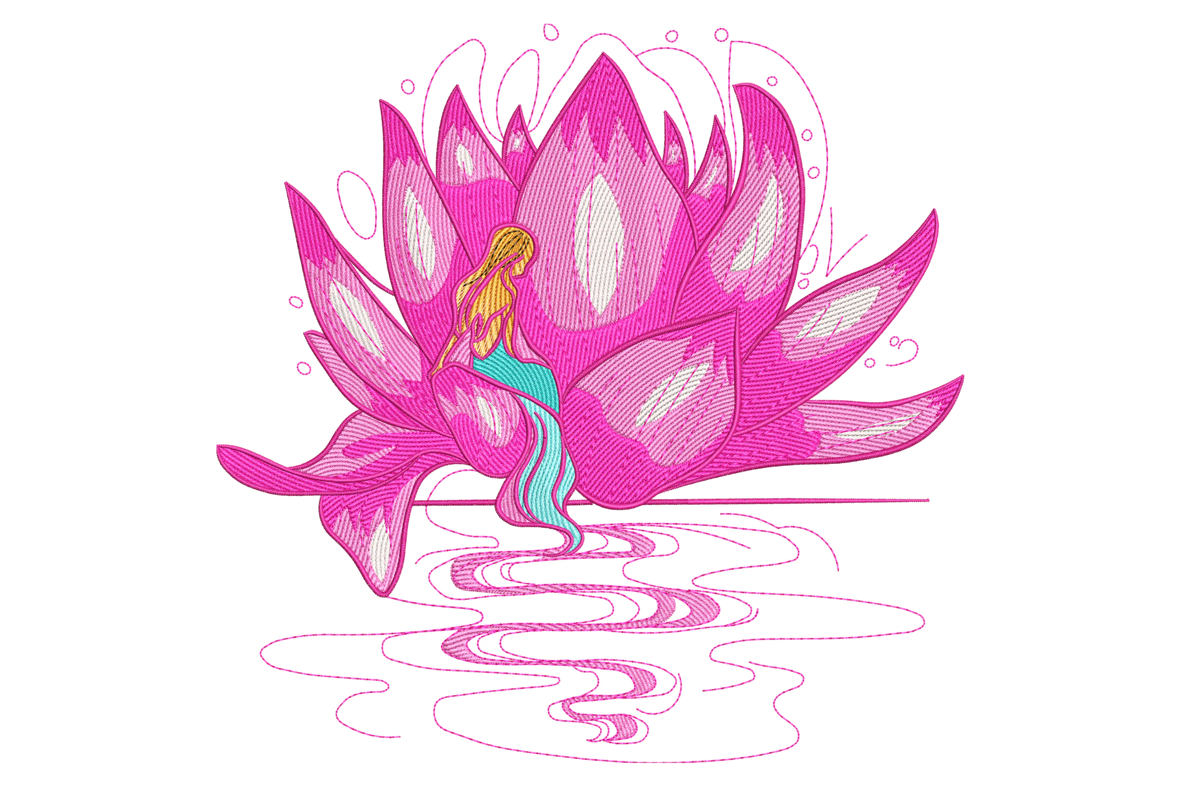 Lotus Flower with Fairy Embroidery Design