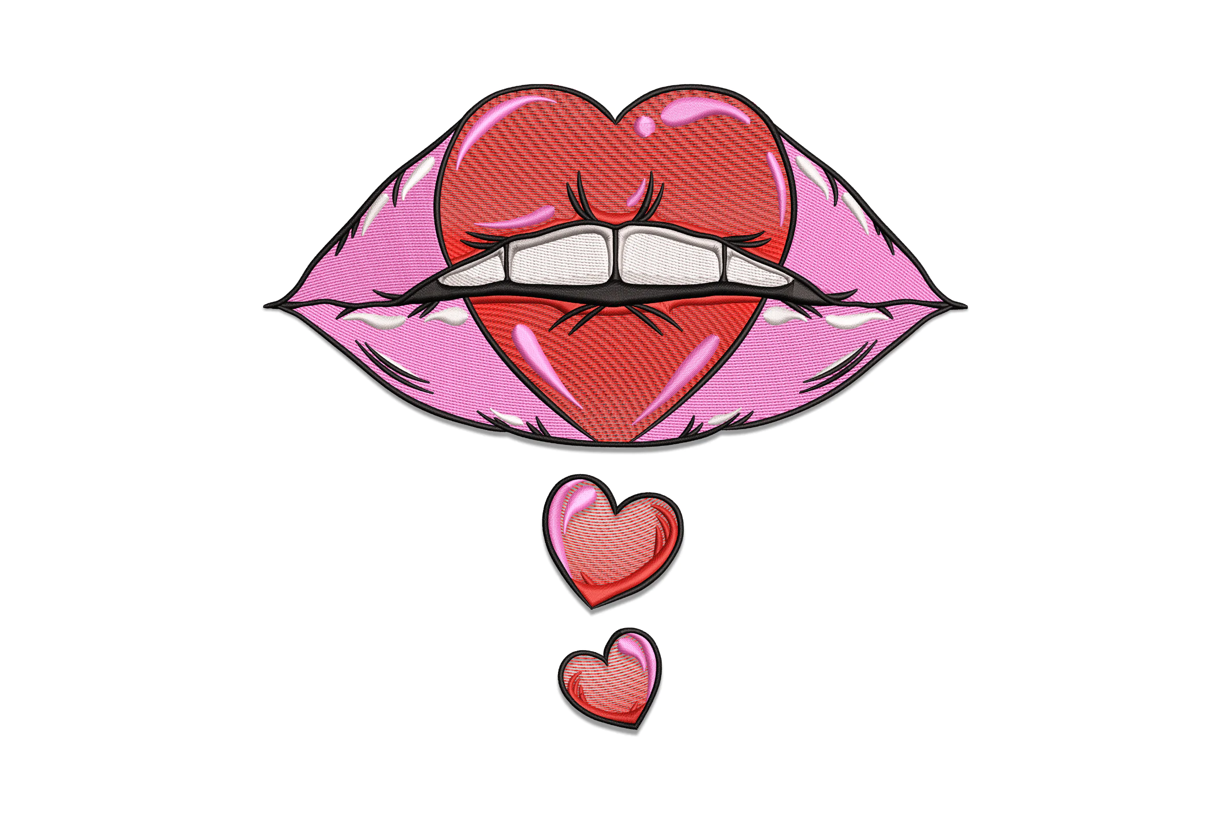 Lips in Heart Shape Embroidery Design
