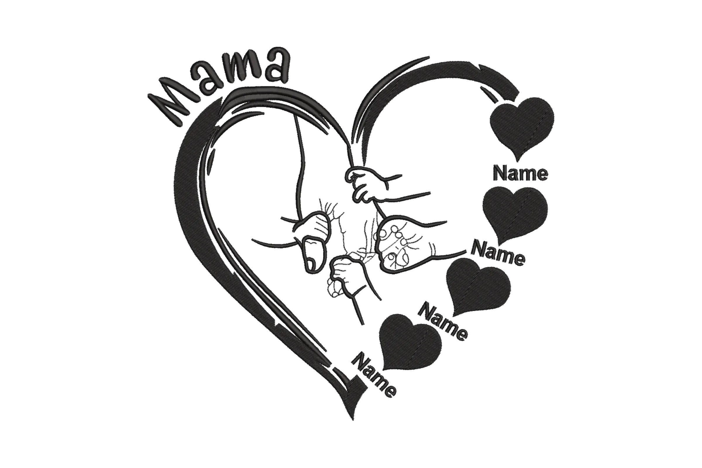 Custom Heart Grandkid Name Embroidery Design
