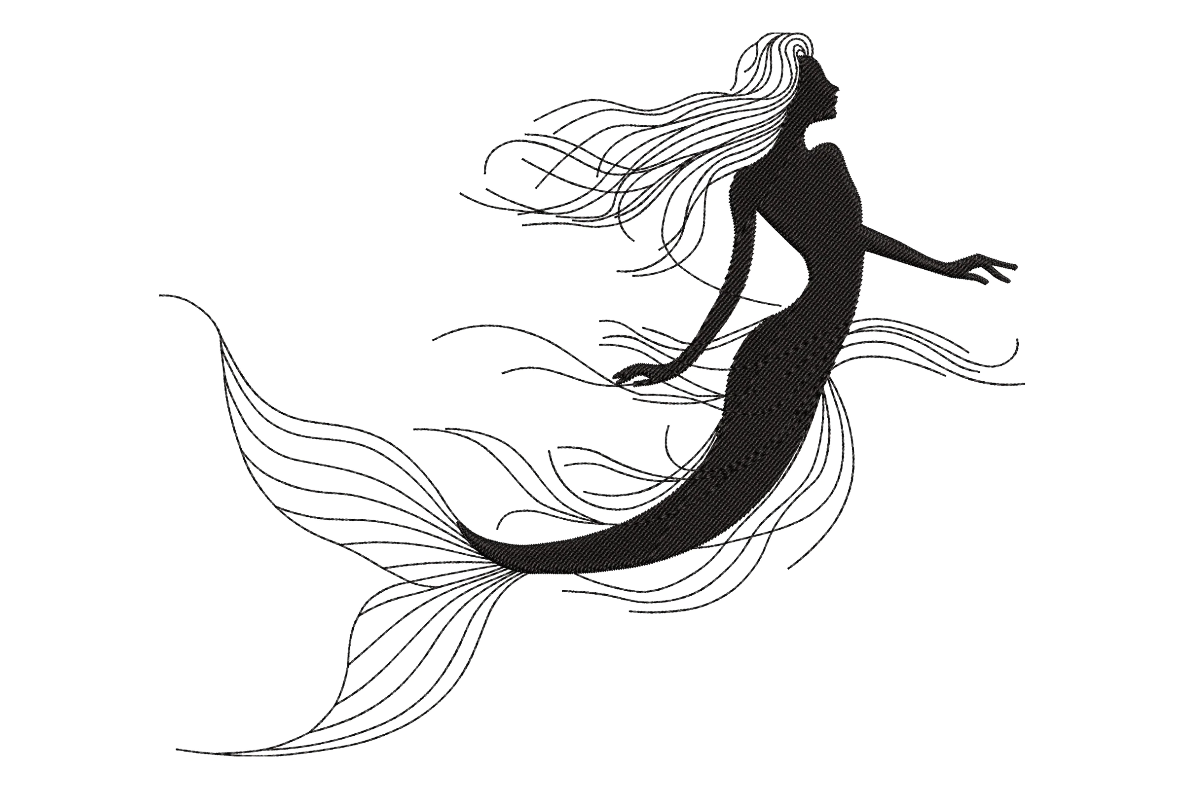 Black Mermaid Embroidery Design