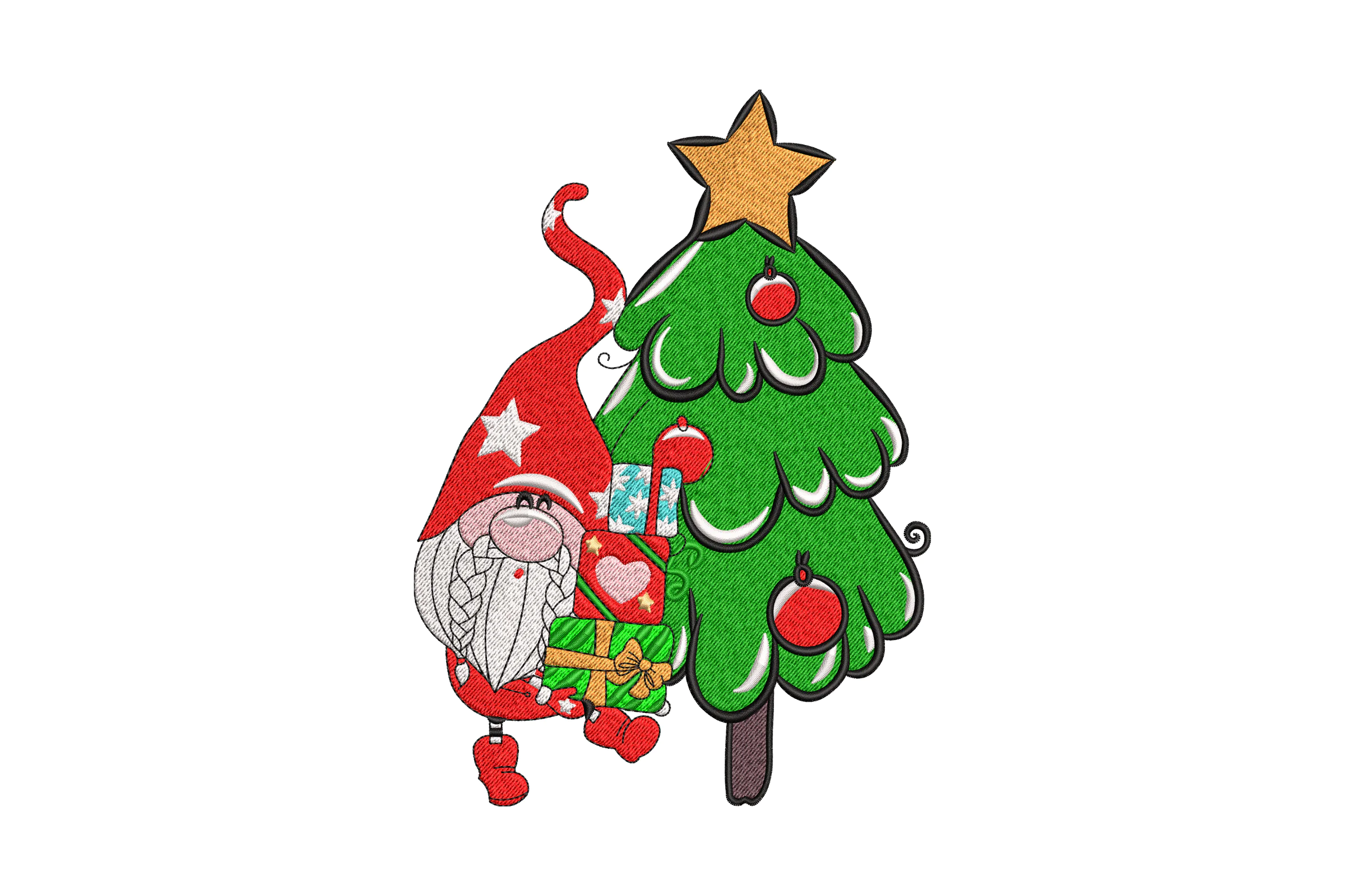Christmas Tree and Gnome Embroidery Design