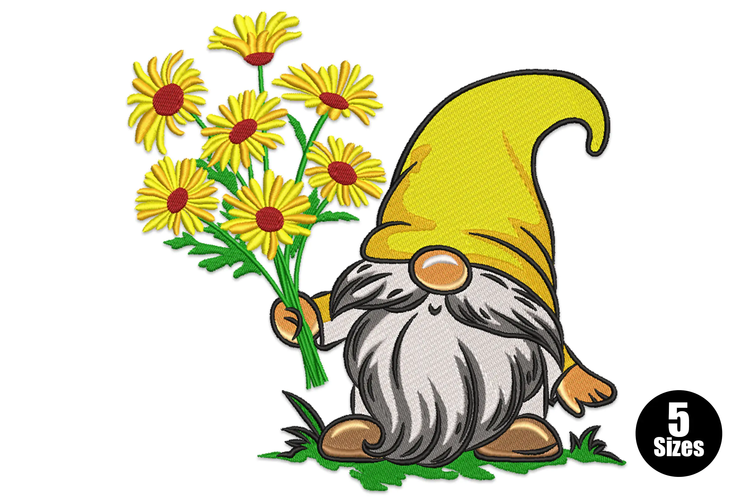 Sunflower Gnome Embroidery Design