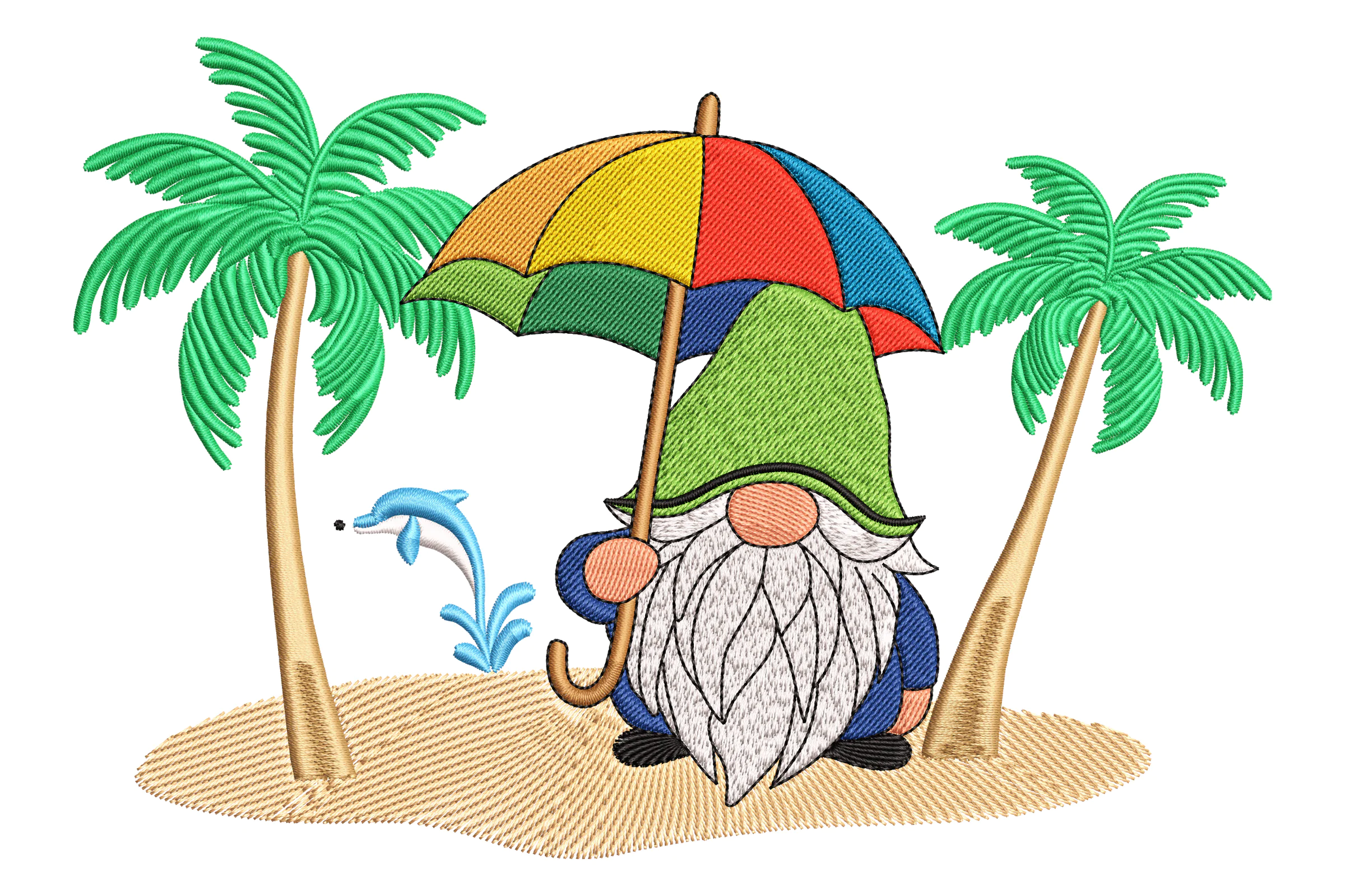 Summer Beach Gnome Embroidery Design