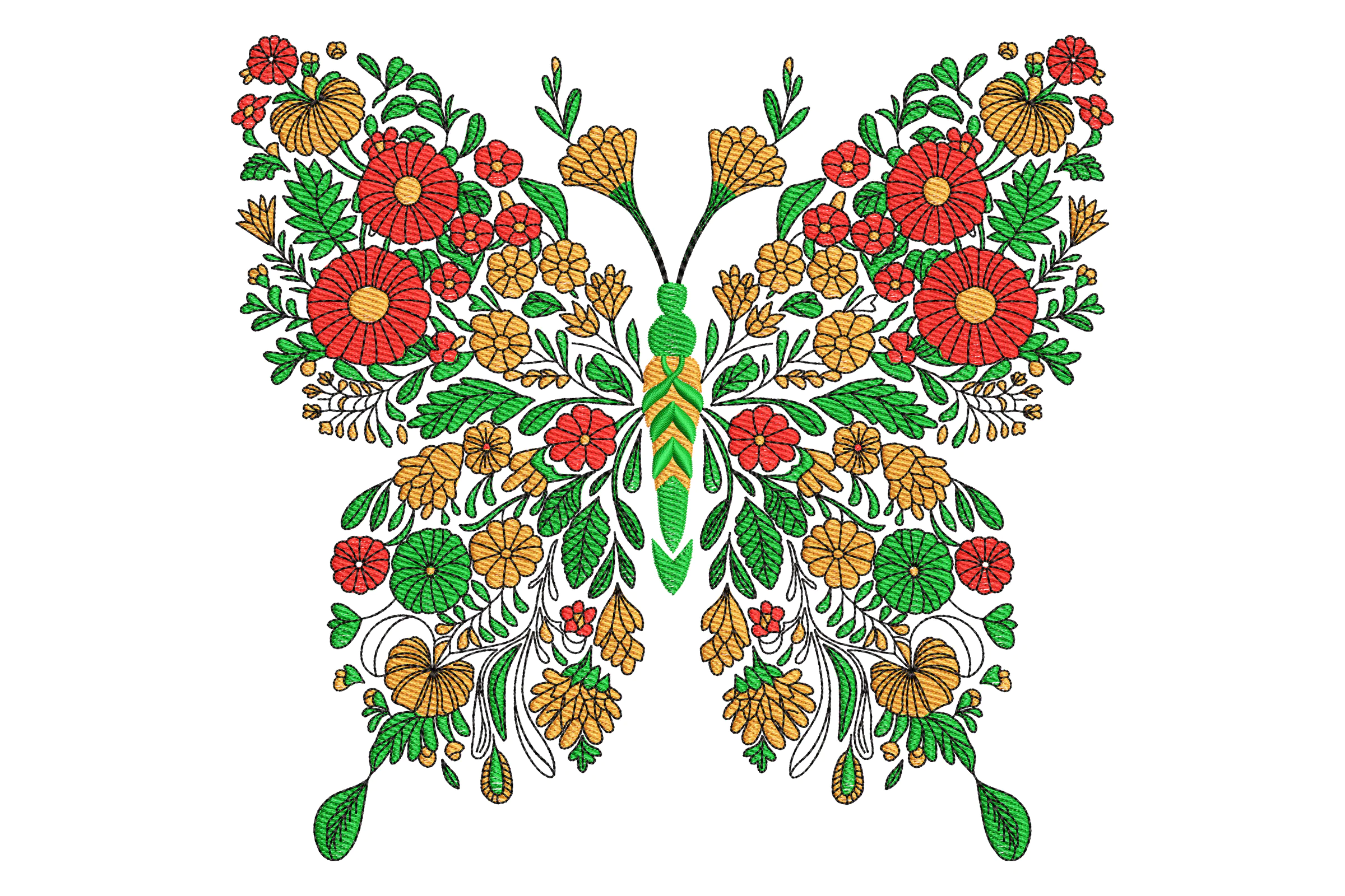 Floral Butterfly  Embroidery Design File