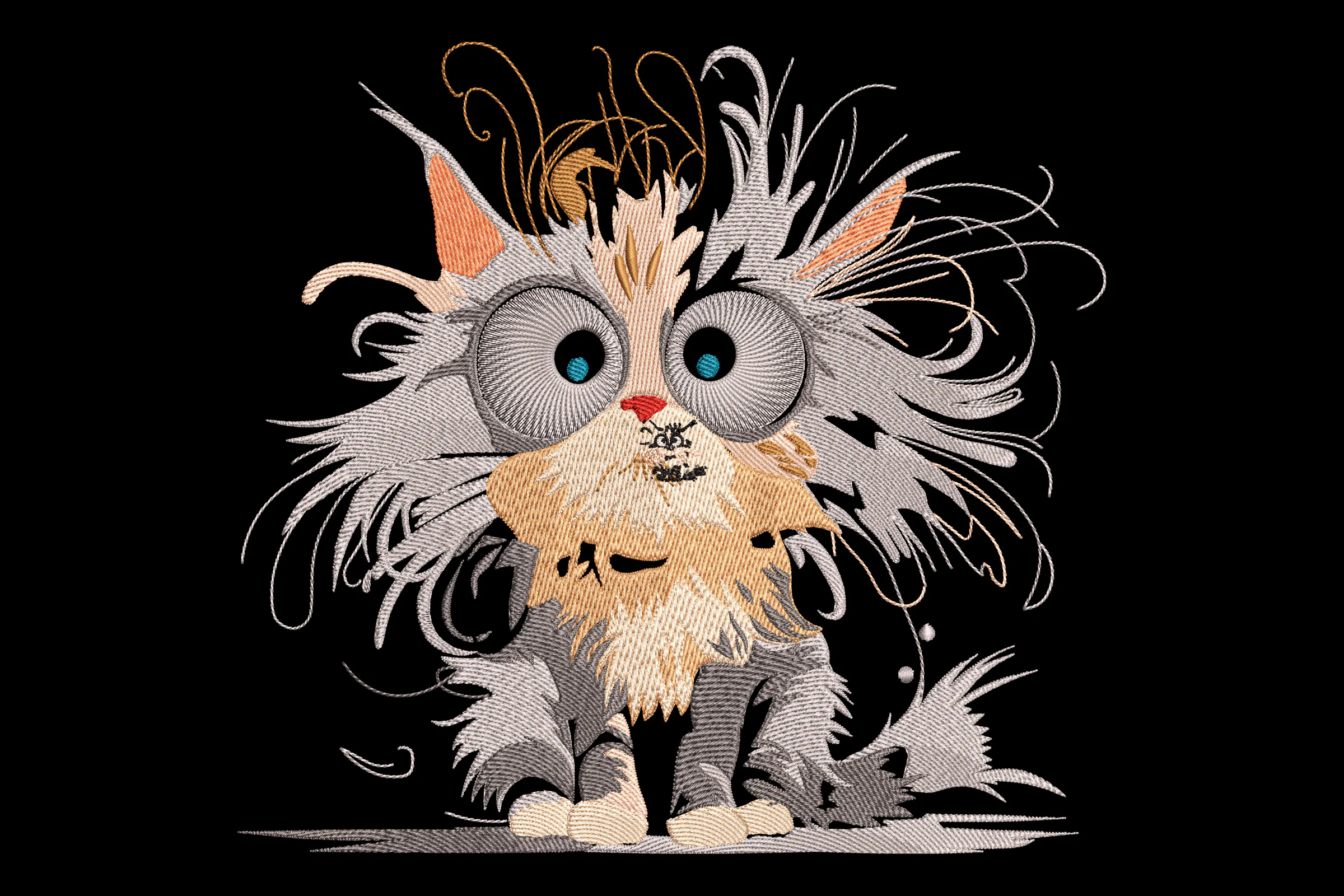 Funny Fluffy Cat Embroidery Design
