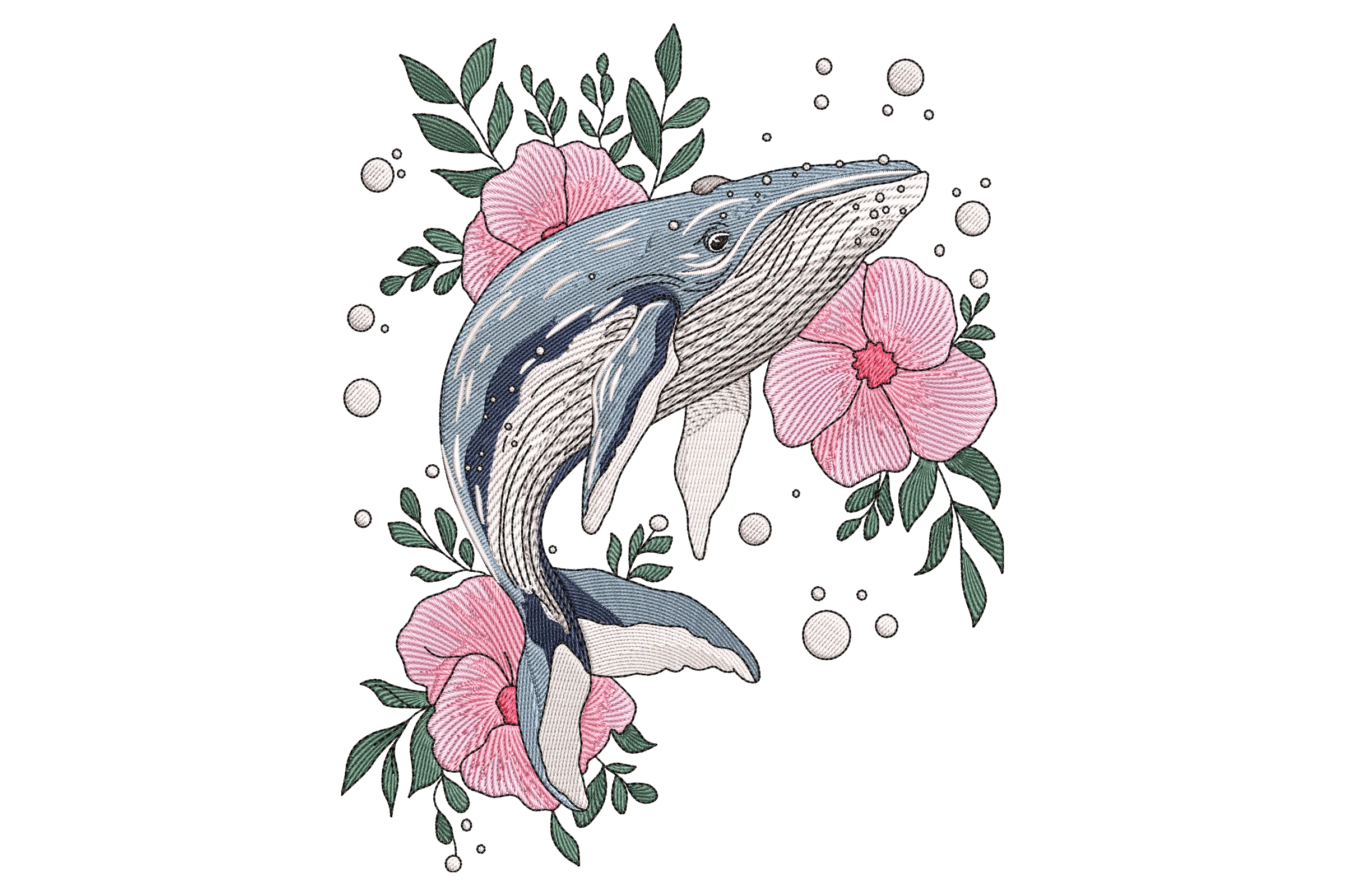 Whale with Flowers Embroidery Design