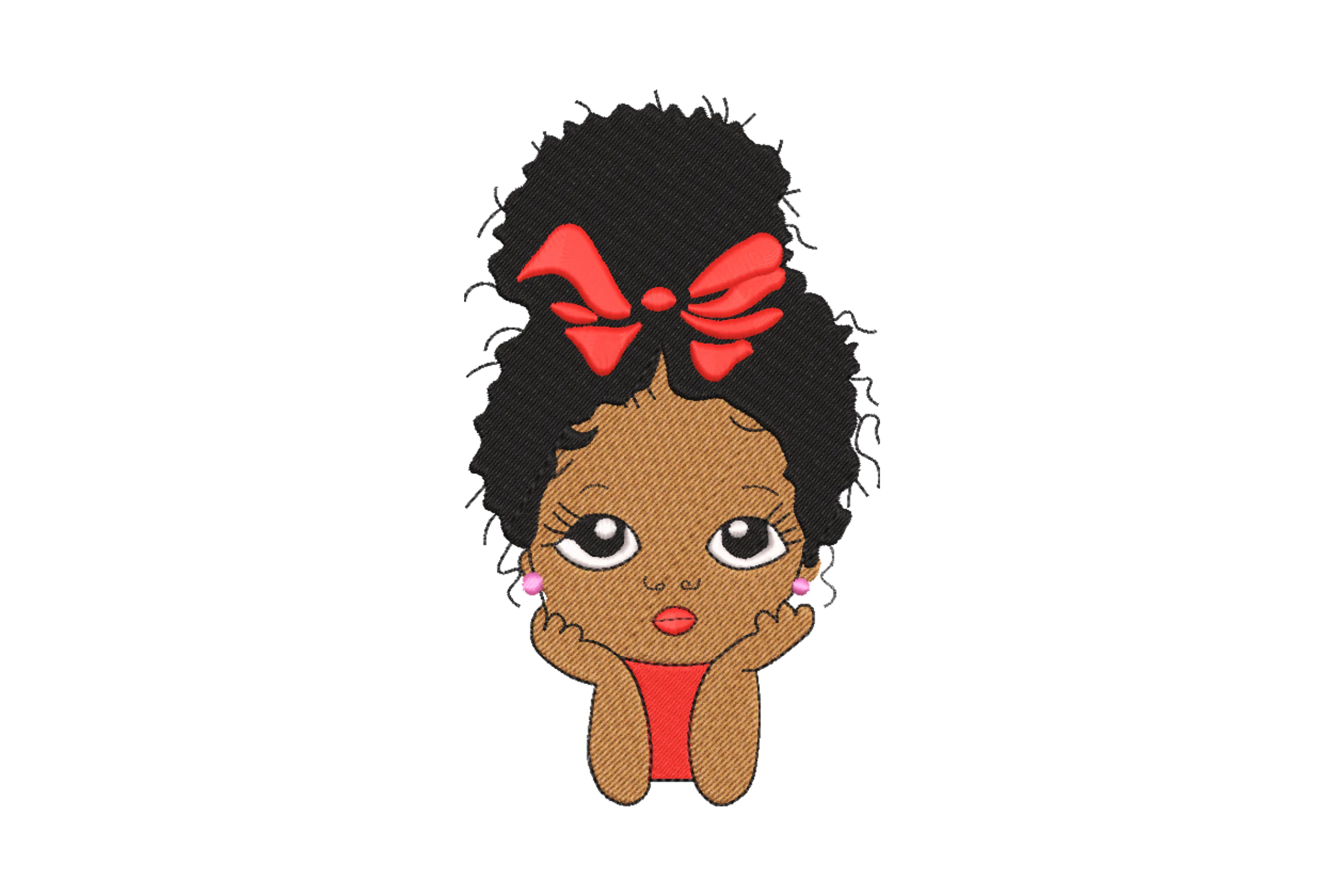 Adorable Girl with Red Bow Embroidery Design