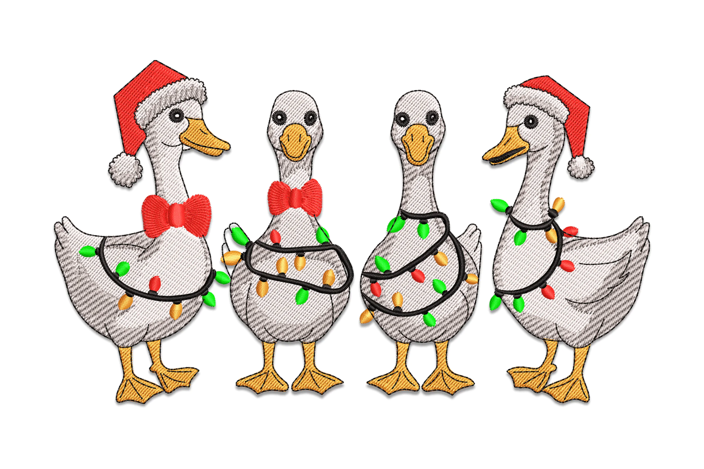Ducks Christmas Light Embroidery Design Pattern