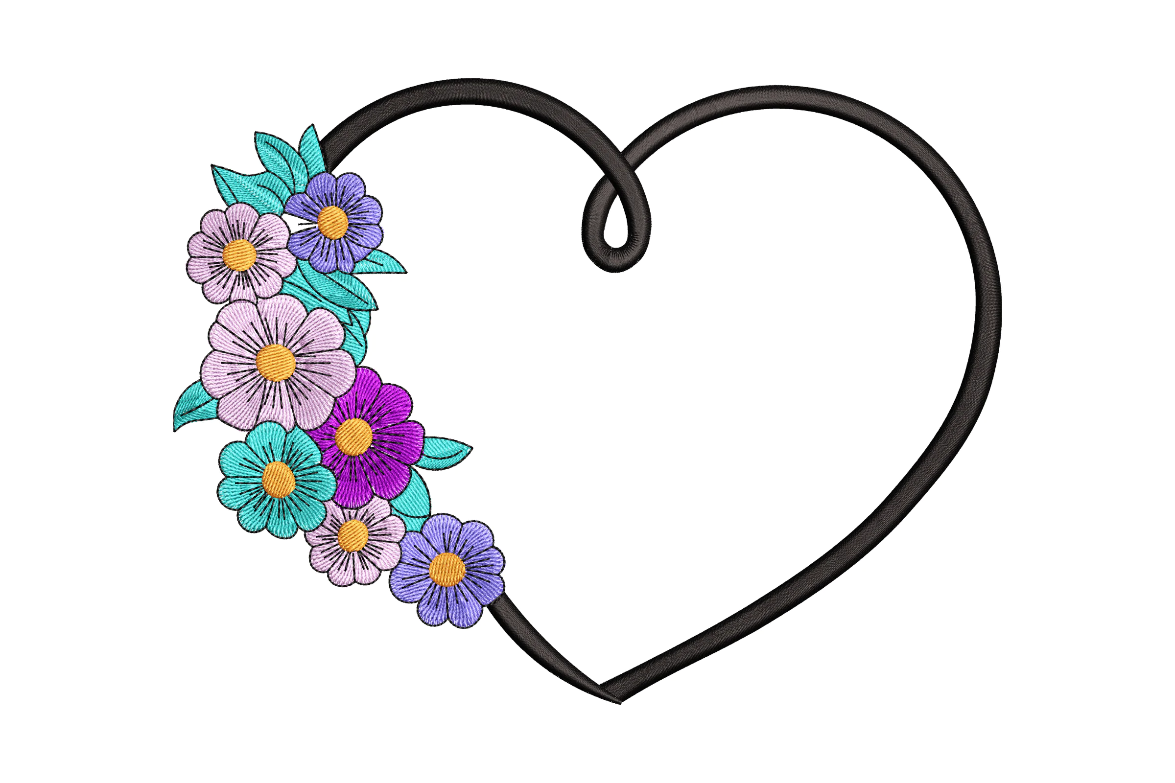 Floral Heart Frame With Flower Embroidery Design