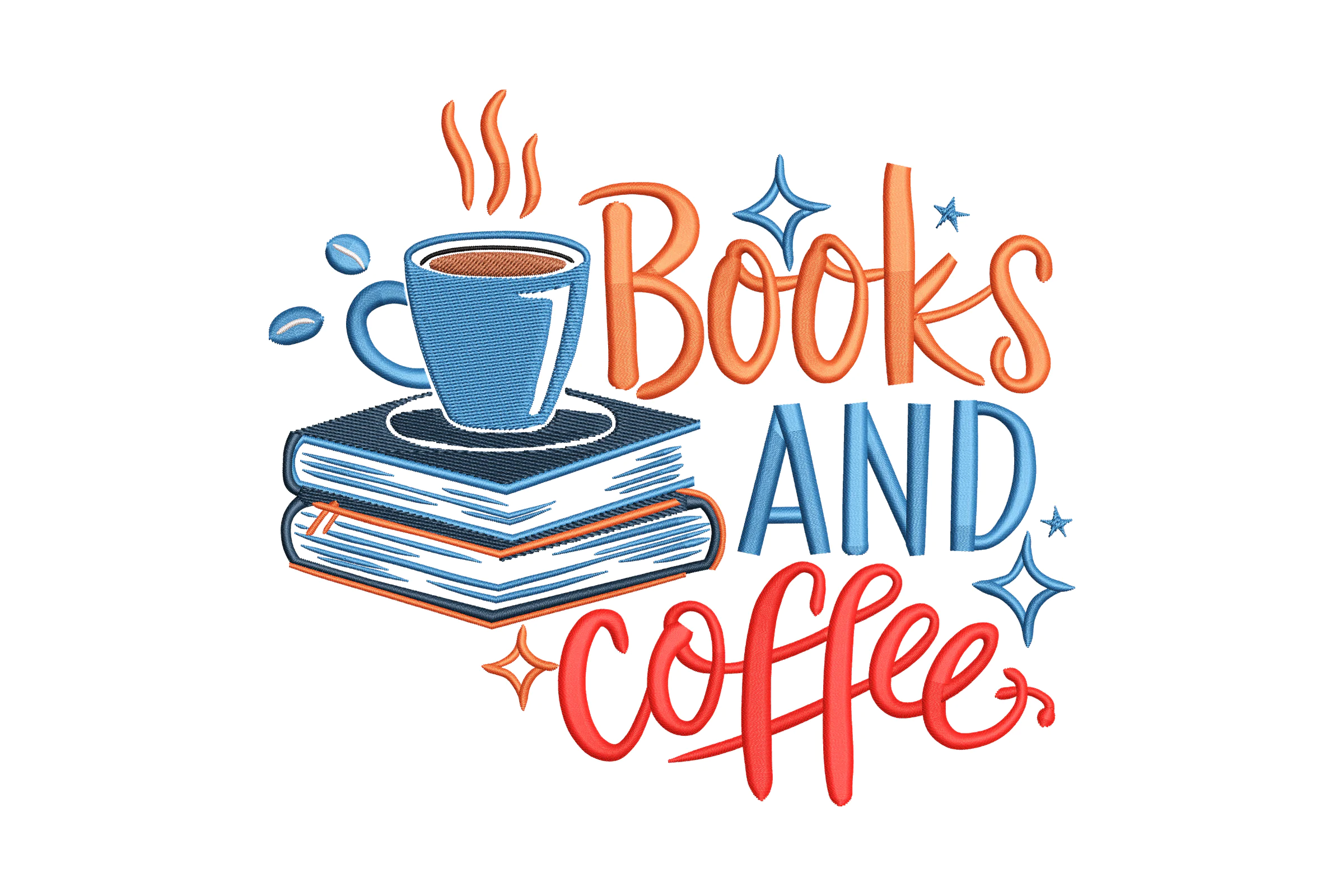 Books and coffee Embroidery Design