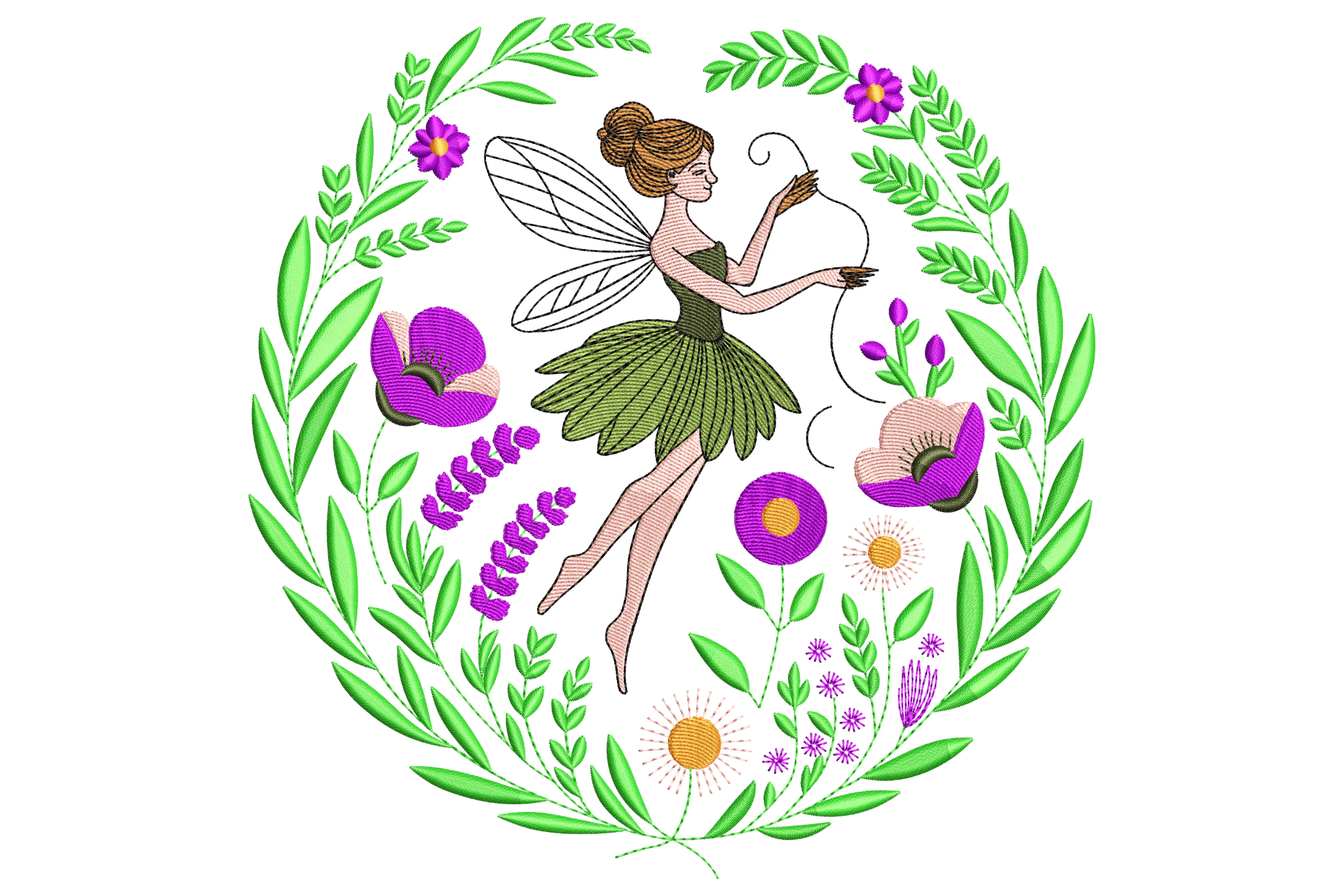 Fairy with Flowers Embroidery Design