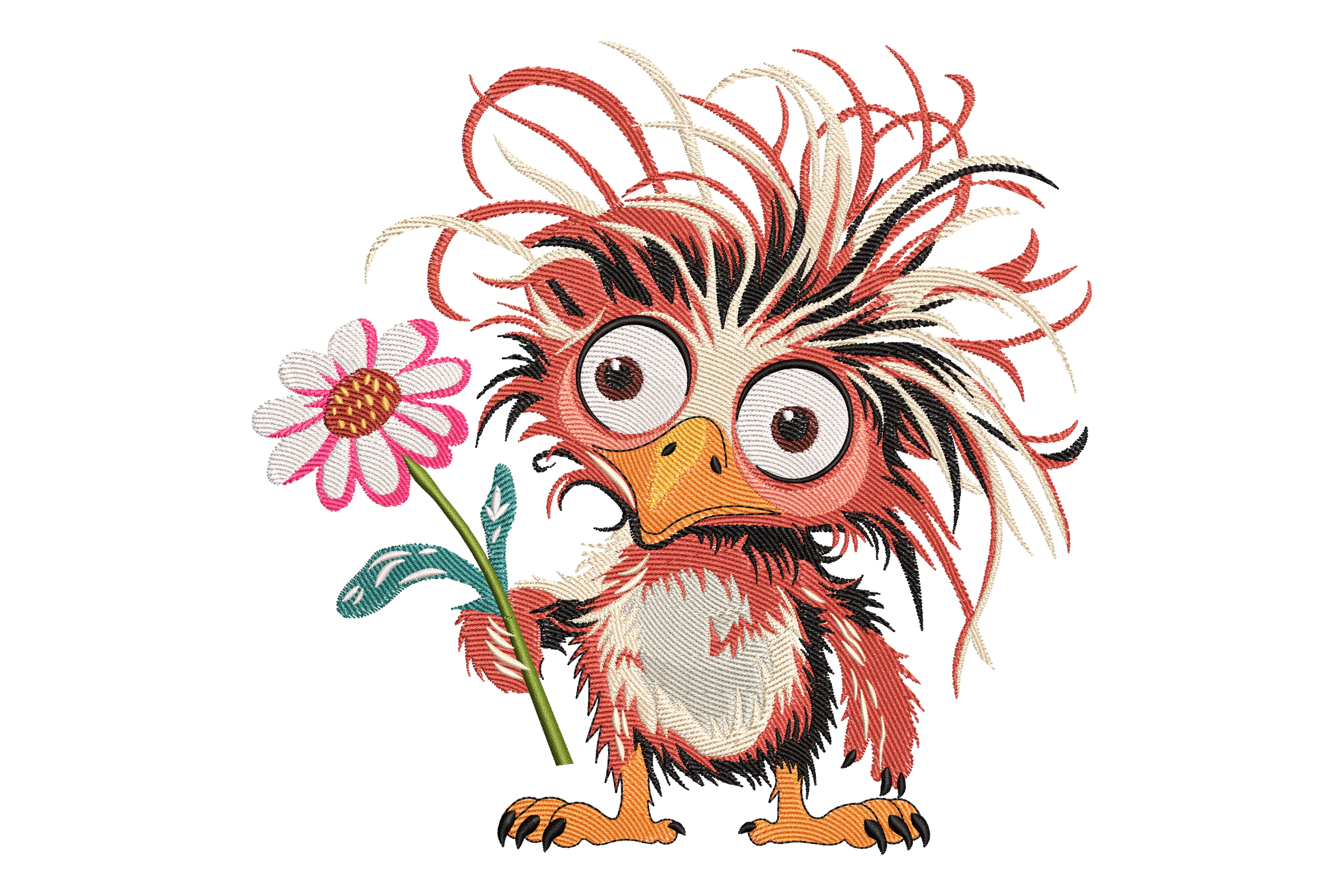 Bird with Flower Embroidery Design