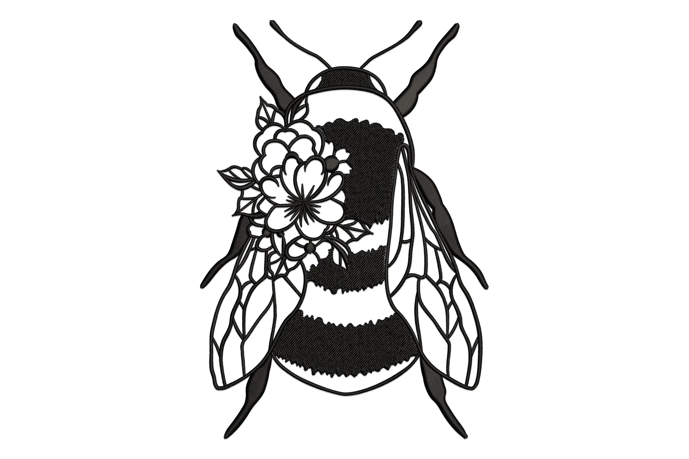 Floral Bumblebee Embroidery Design