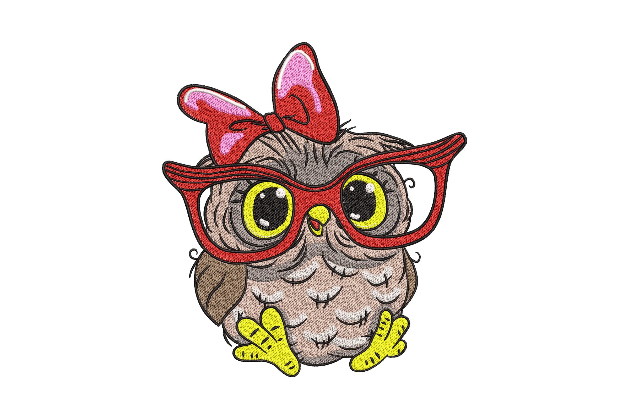 Adorable Owl with Glasses Embroidery Design
