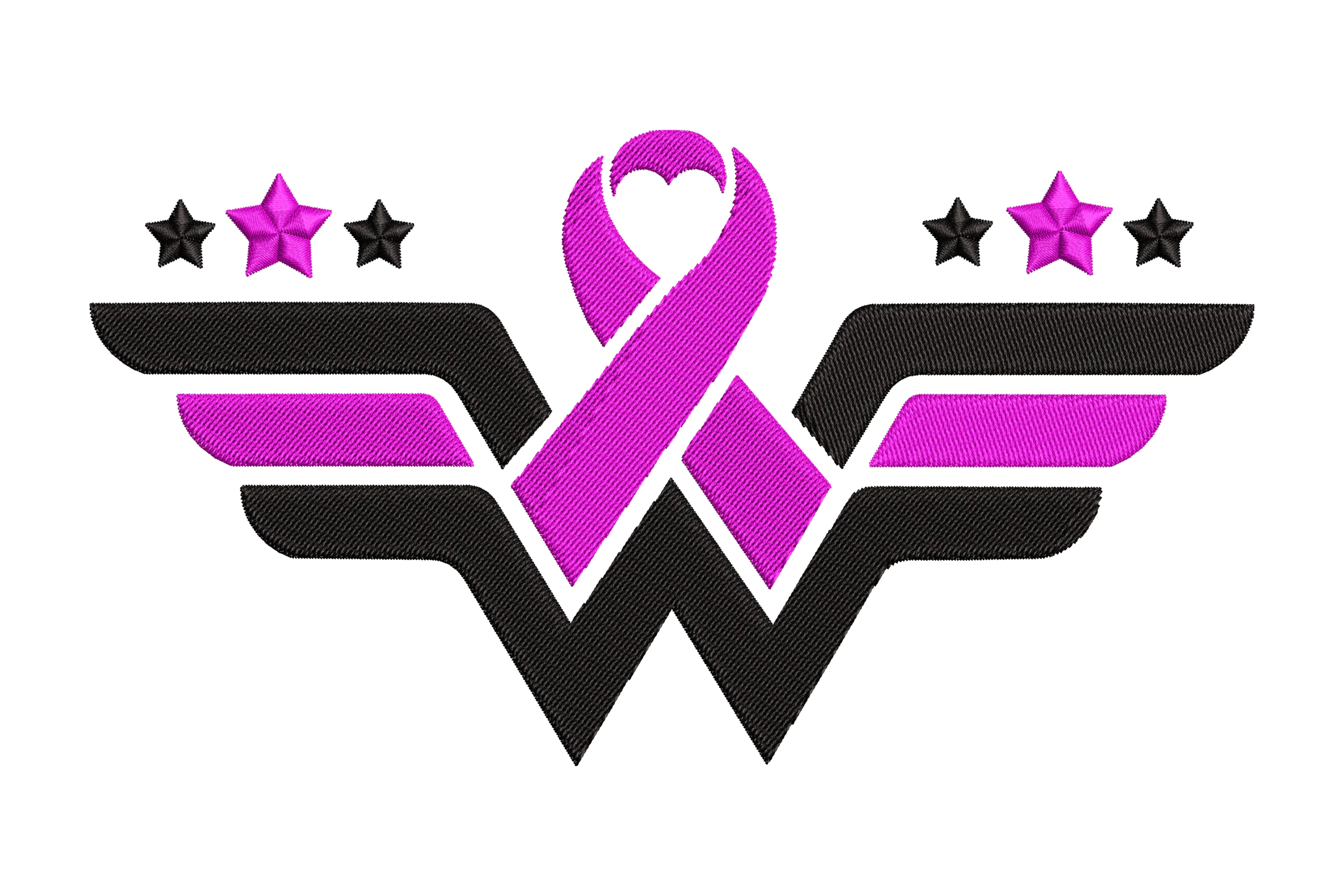 Pink Ribbon Wings with Stars Embroidery Design
