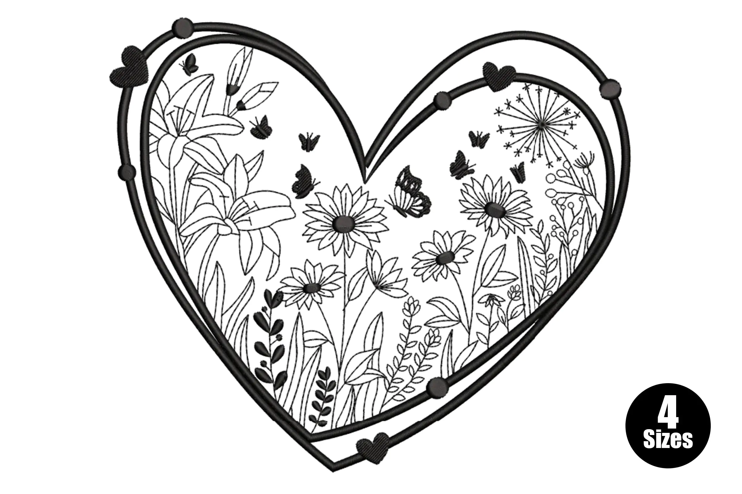 Flower Heart Machine  Embroidery Design