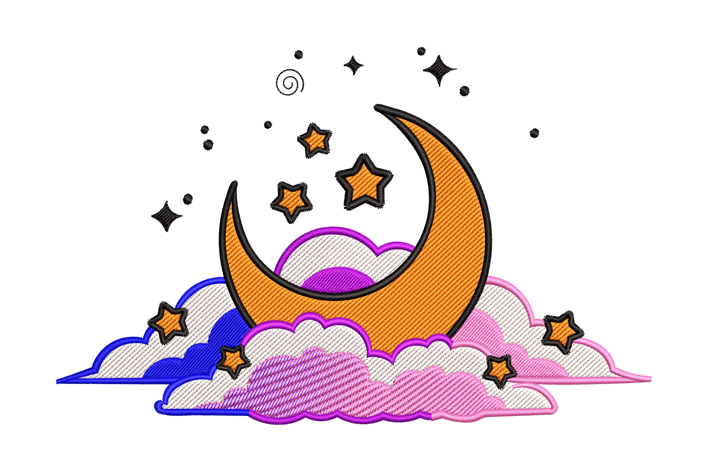 Colorful Moon and Clouds Embroidery Design