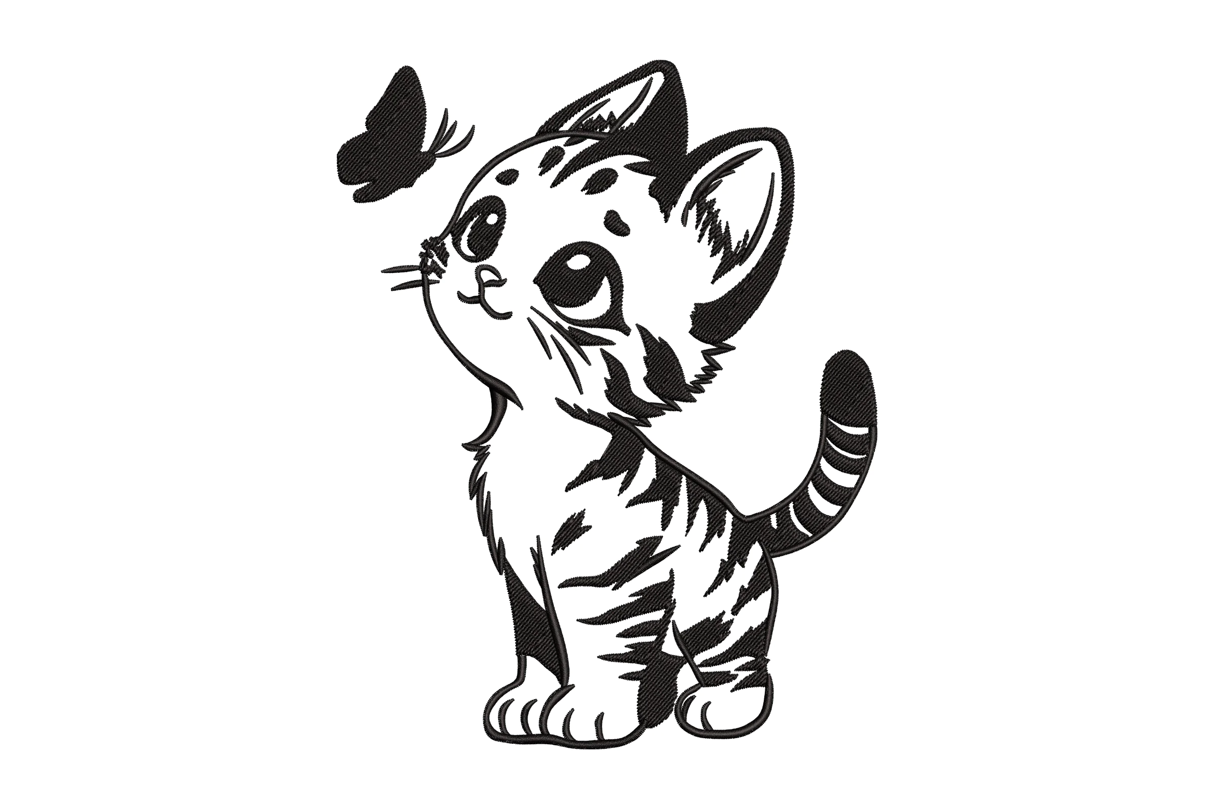 Cat and Butterfly Embroidery Design