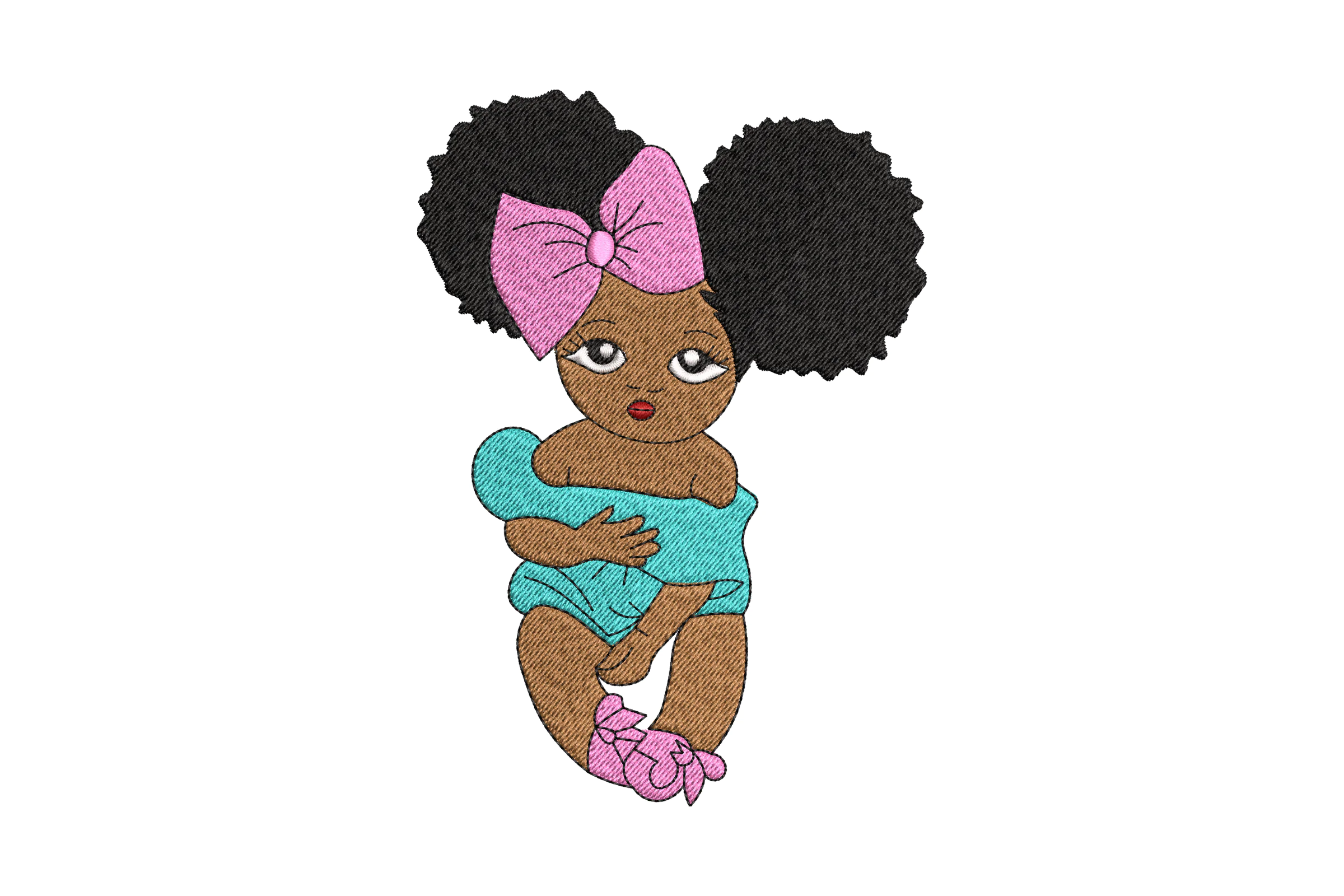 Cute Baby Girl with Pink Bow Embroidery Design